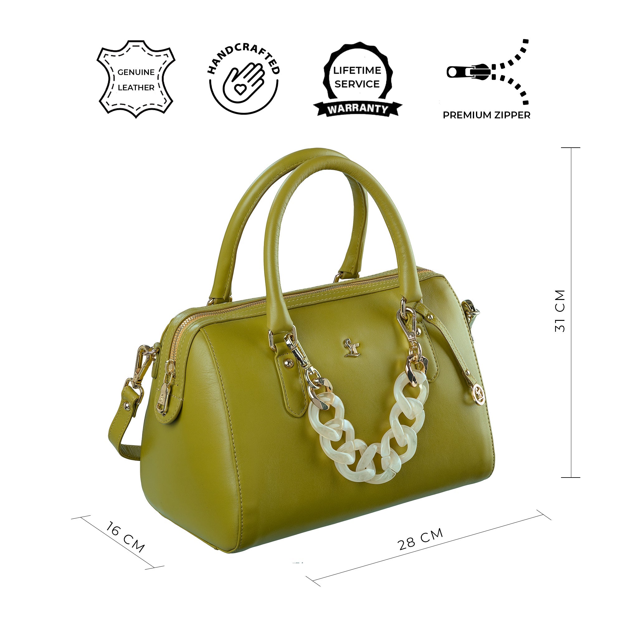 Leather Hand Bag For Women | 100% Genuine Leather | Color: Lime Green