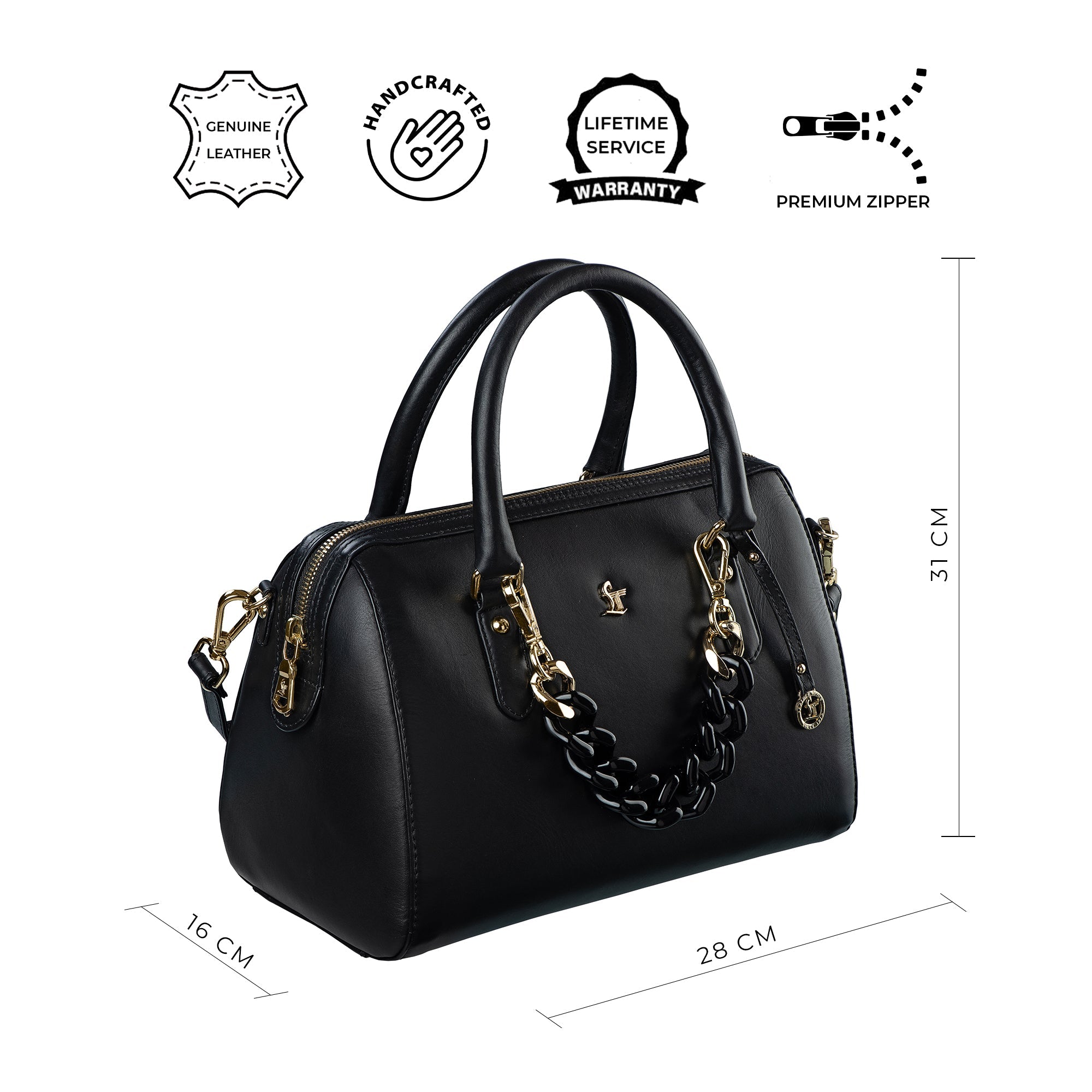 Leather Hand Bag For Women | 100% Genuine Leather | Color: Black