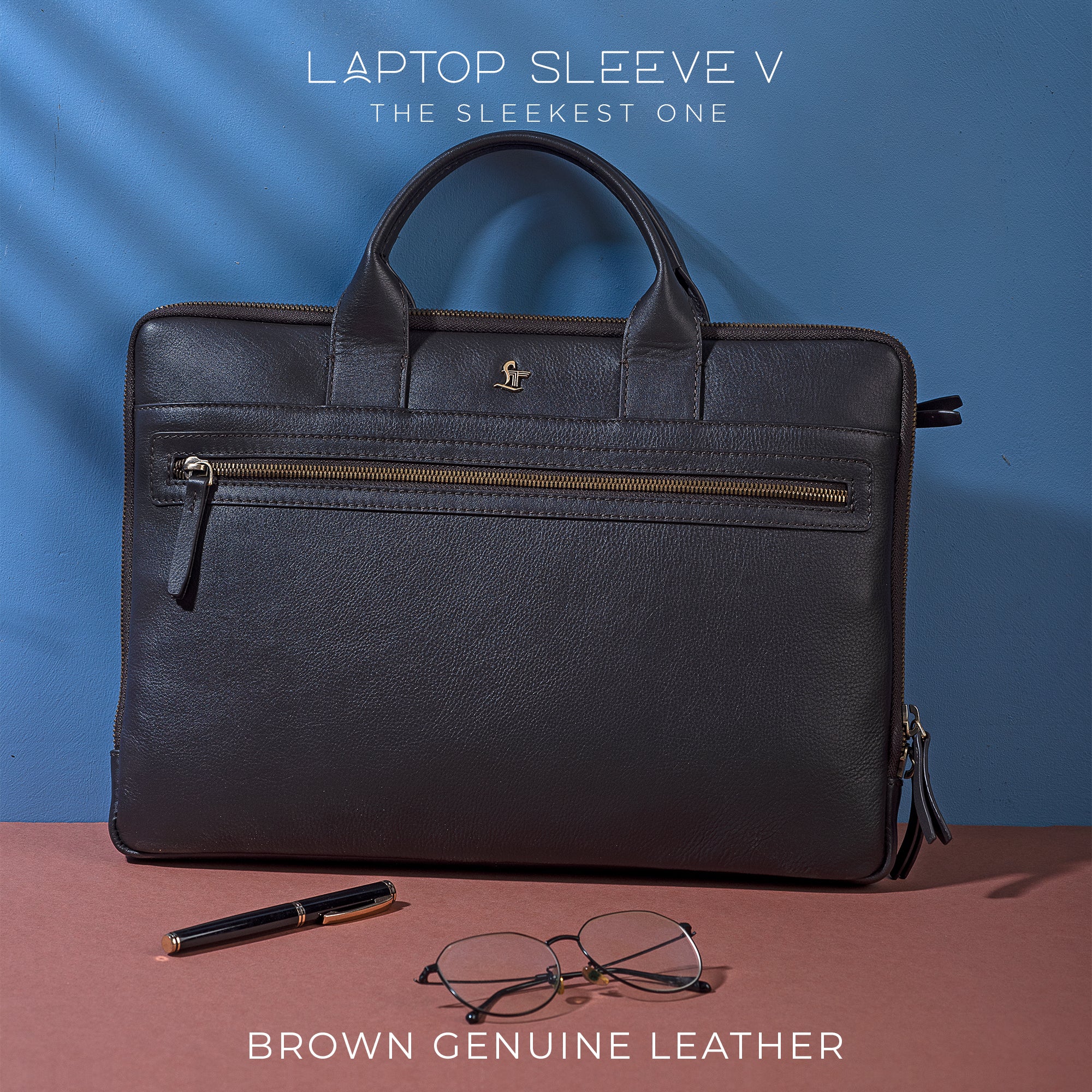 Laptop Sleeve V | 100% Genuine Leather | Color : Black