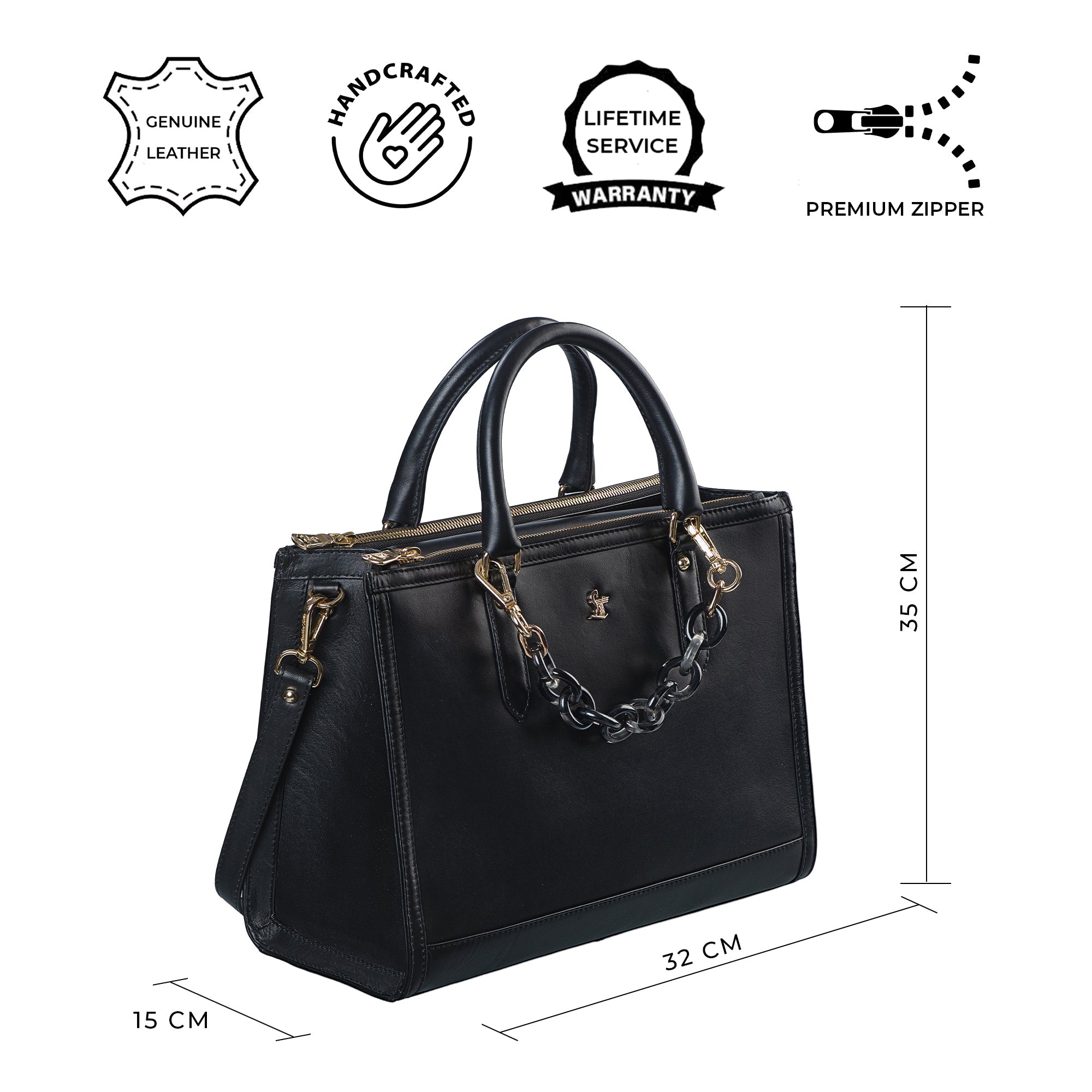 Window Senior Ladies Hand Bag For Women | 100% Genuine Leather | Color - Black