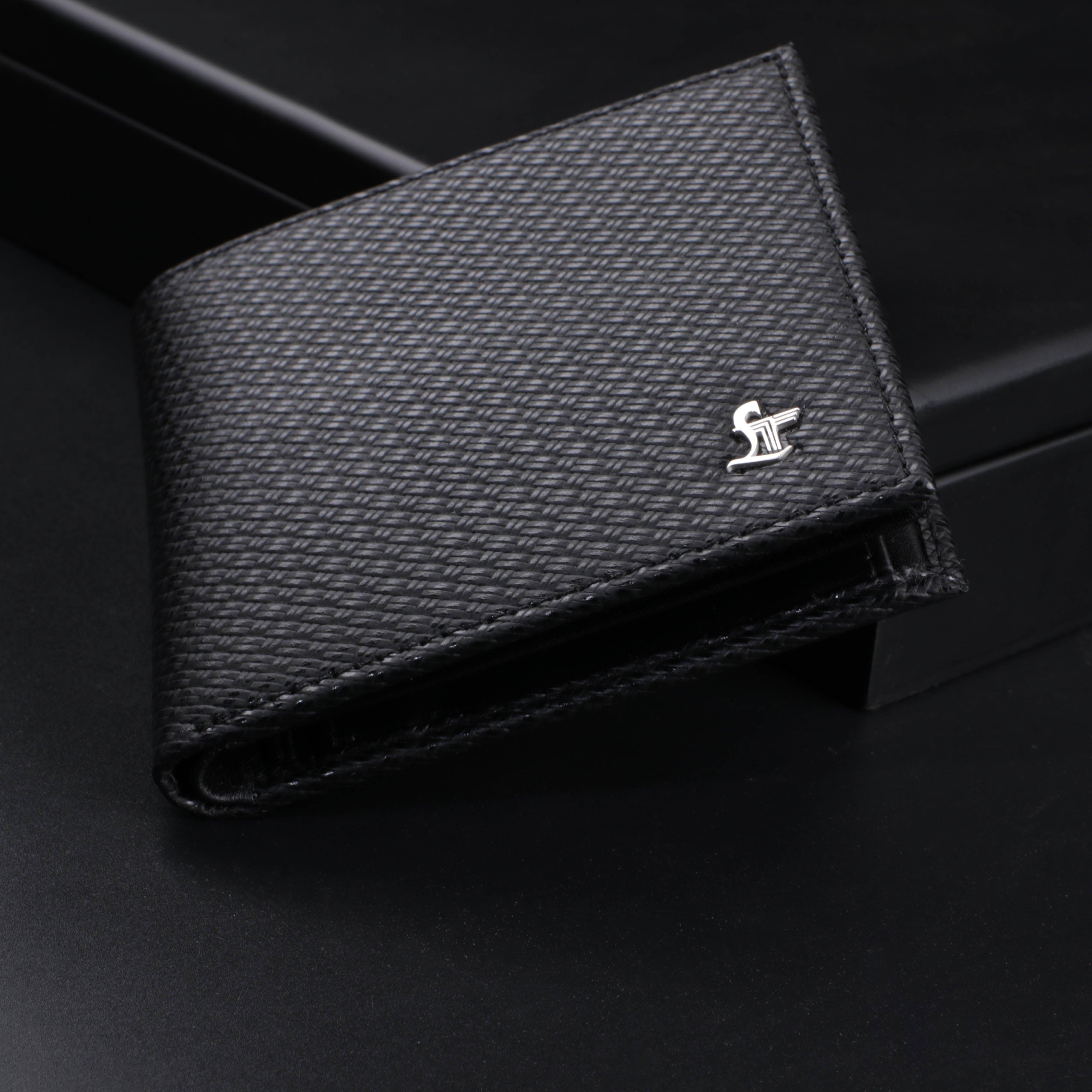 Italian Small Print Weave | Pure Leather | Original Leather Wallet for Men | Color: Black Leather Talks