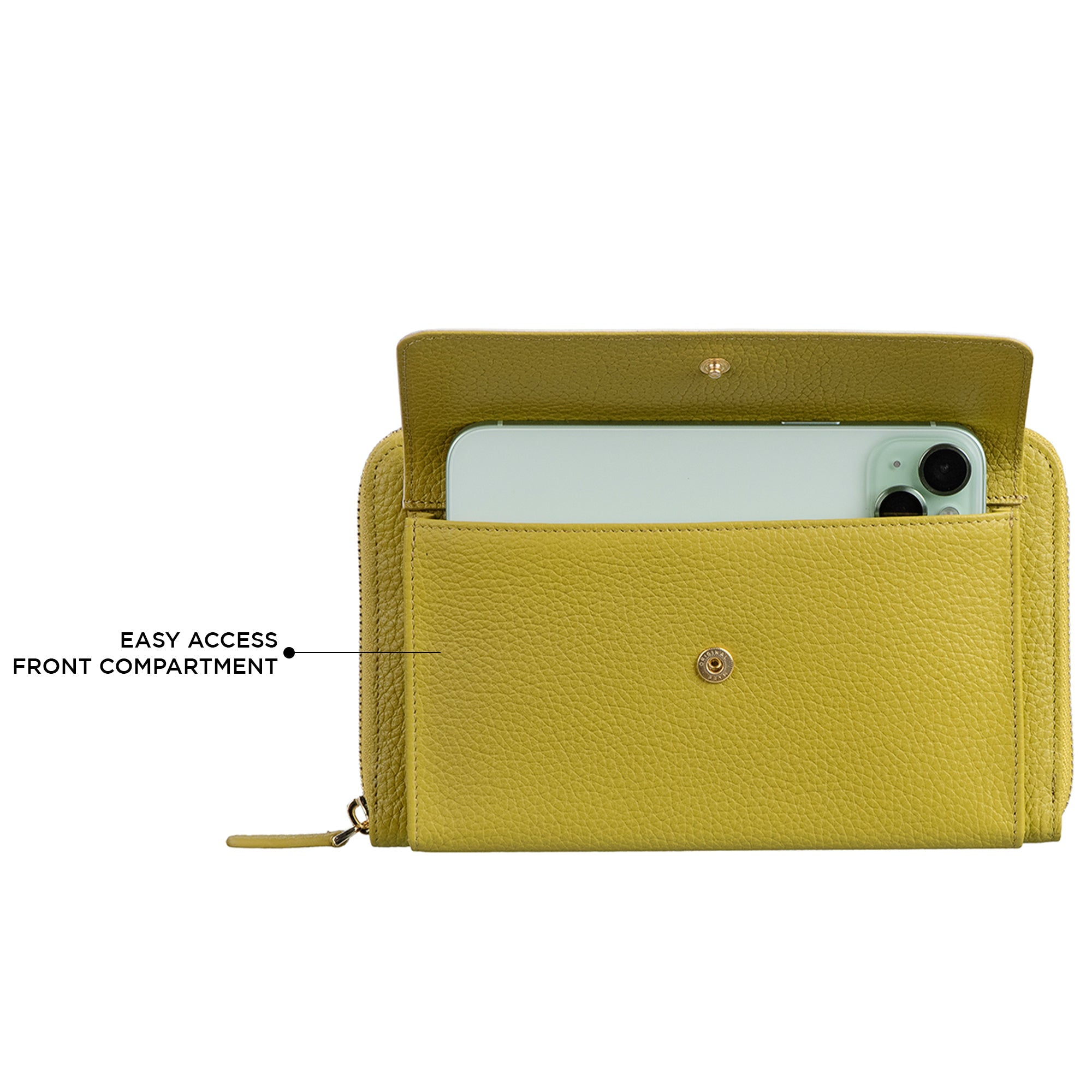 Lemon Green Enna Clutch cum Sling Leather Ladies Wallet | RFID Safe | Premium Leather Talks Features