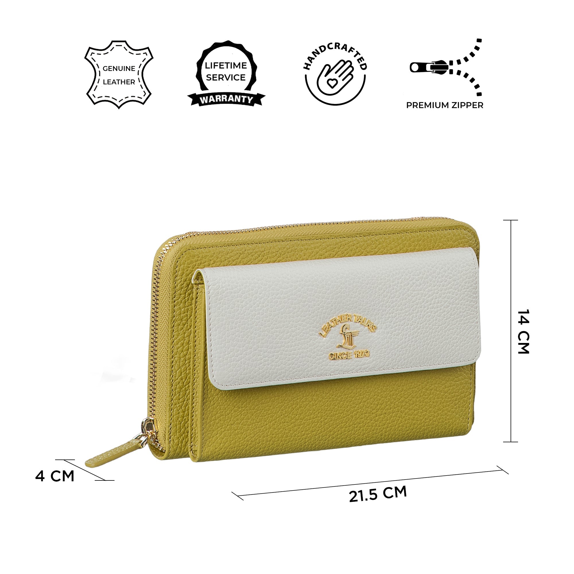 Lemon Green Enna Clutch cum Sling Leather Ladies Wallet | RFID Safe | Premium Leather Talks Wallet for CEOs