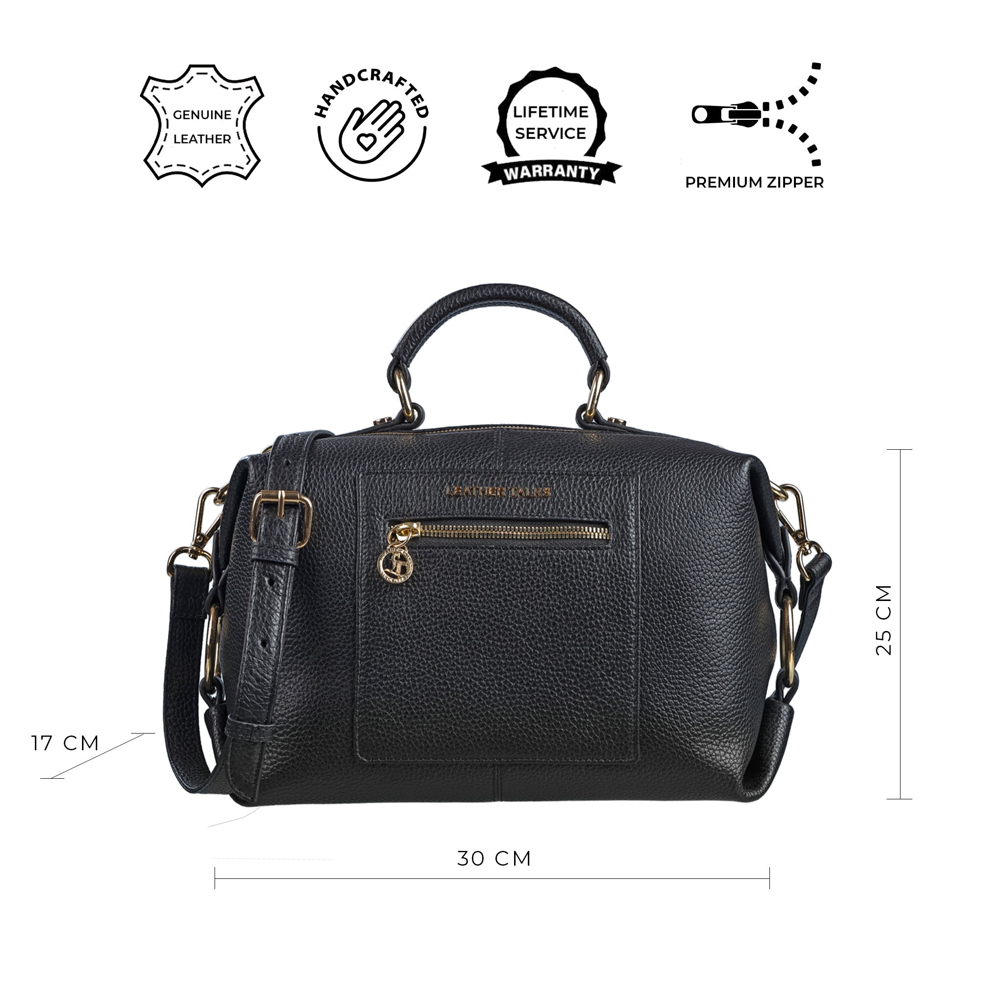 Leather Hand Bags For Women | 100% Genuine Leather | Color - Black