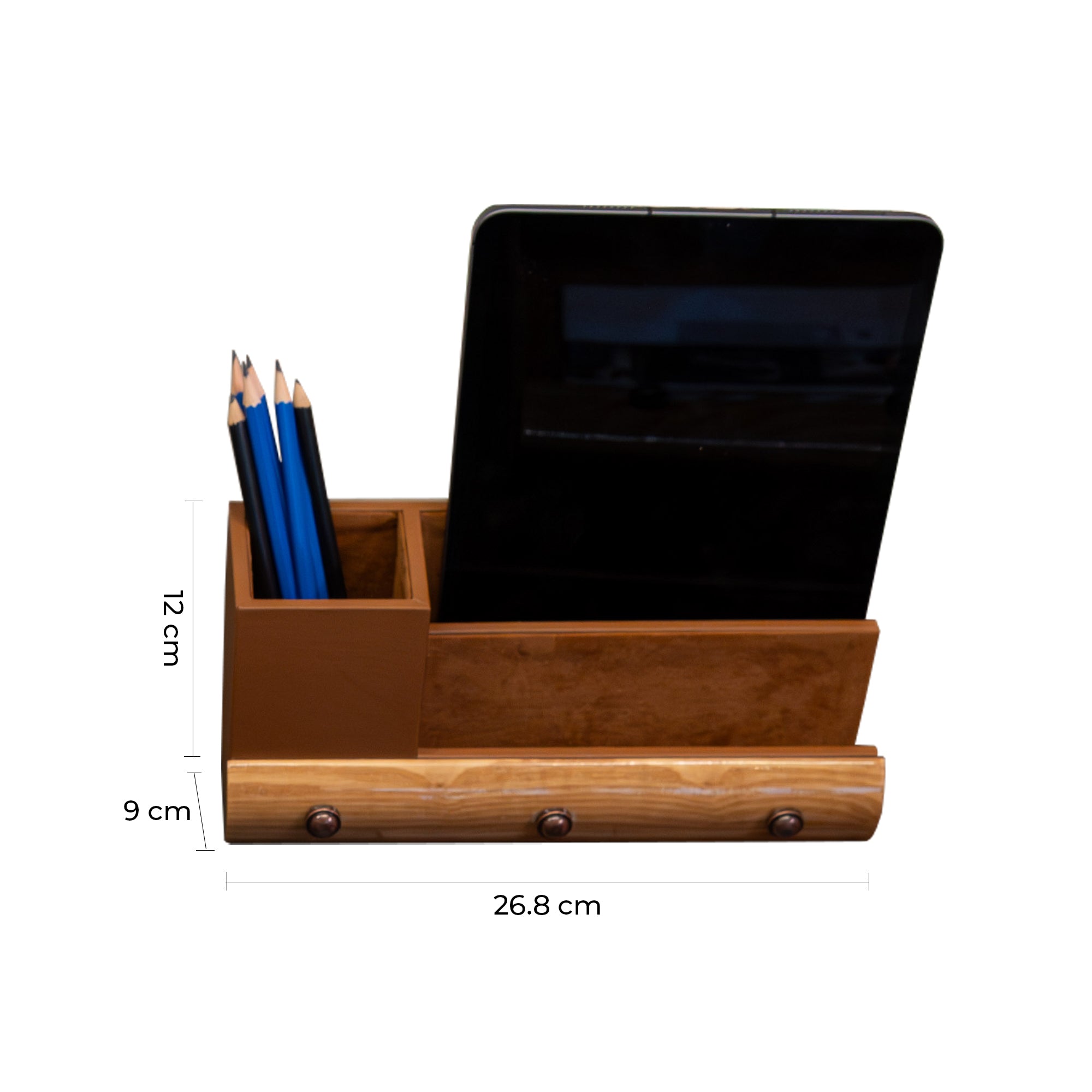 Wood Leather Office Desk Organizer Set | Color - Beige Brown