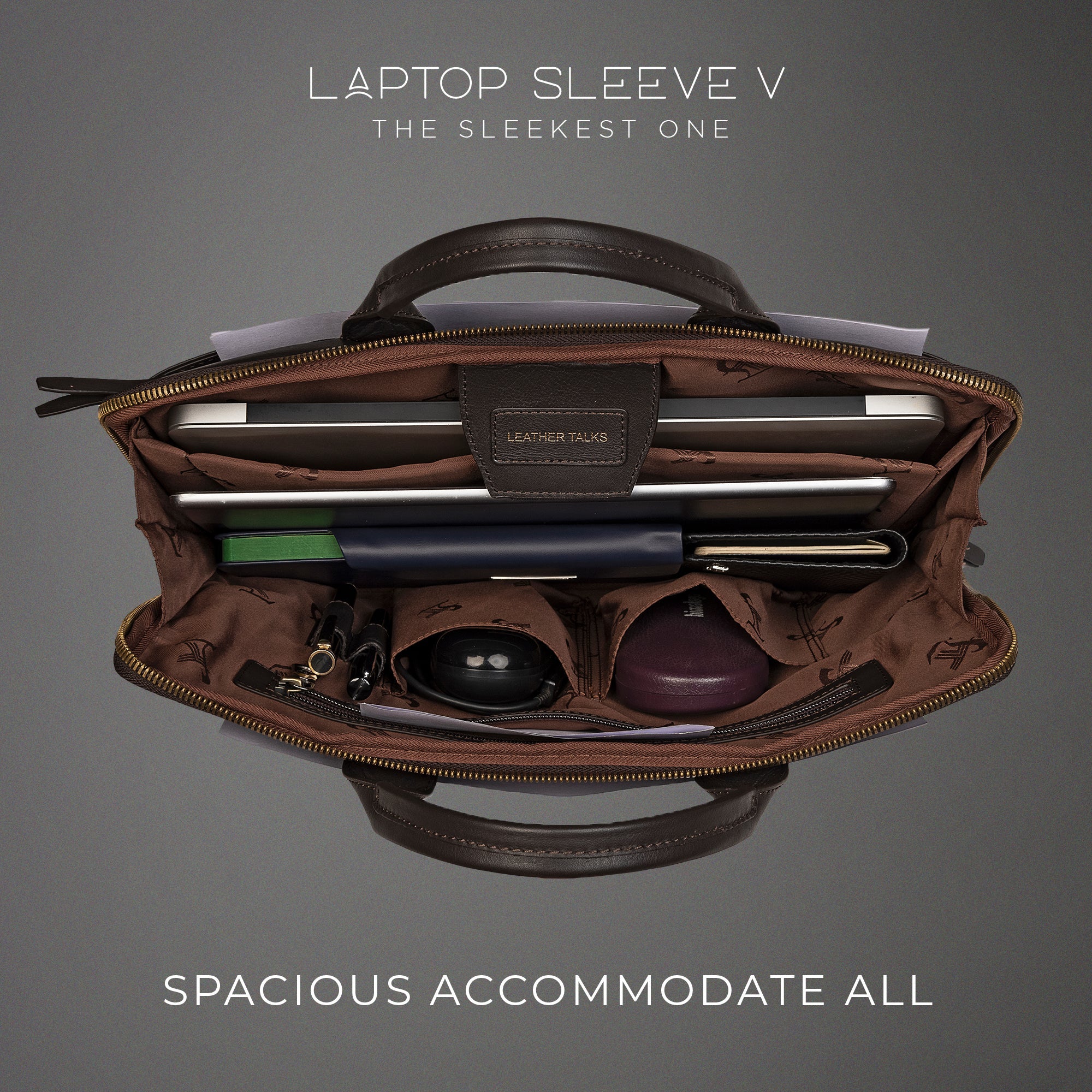 Laptop Sleeve V | 100% Genuine Leather | Color : Brown