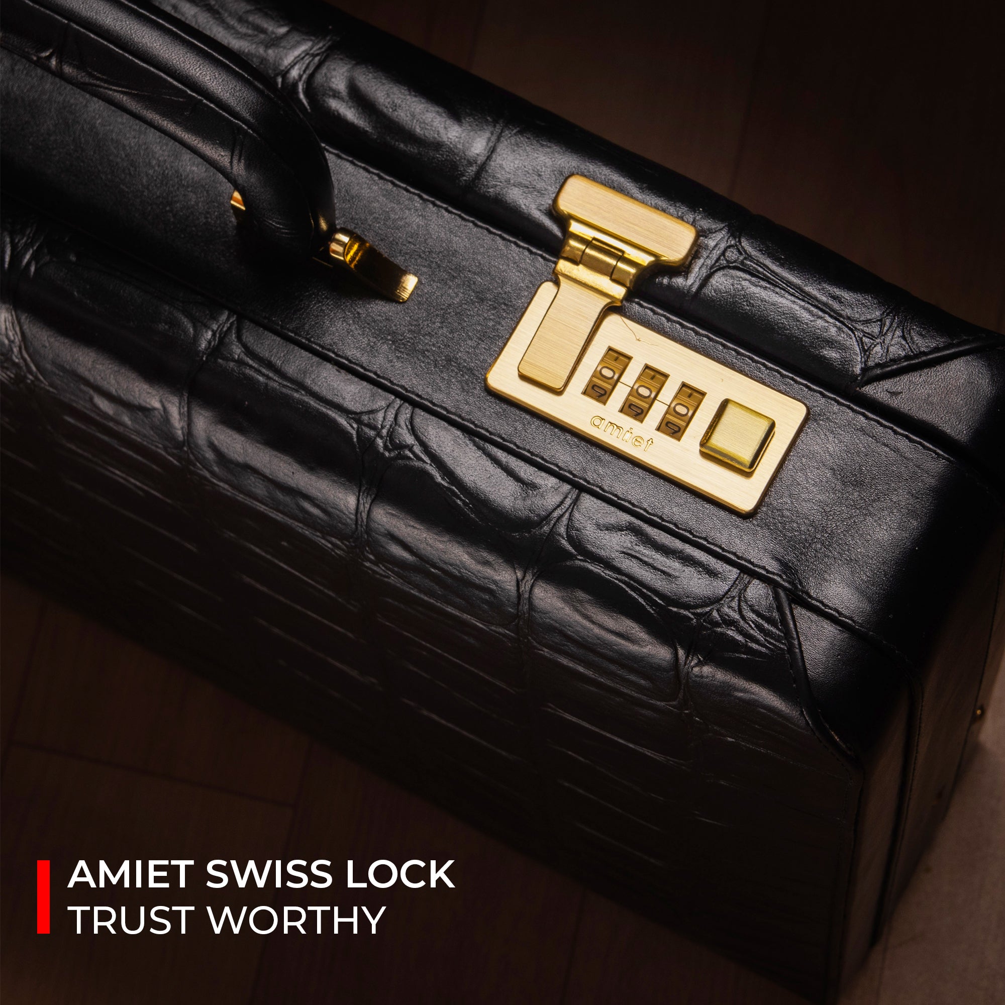 Great Dane | Ruvido Double Lock Leather Attaché /Briefcase | Colour: Black.