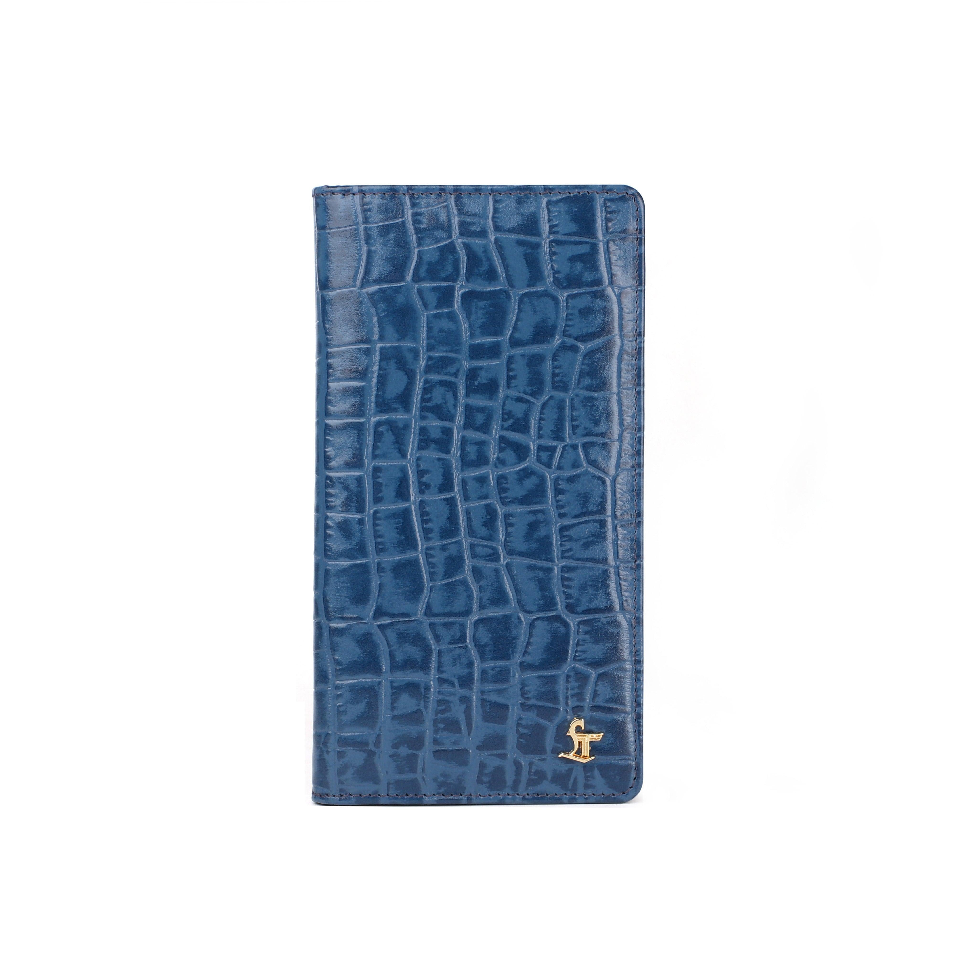 Georgia Collection Italian Classics - Leather Passport Wallet / Holder | Croco Embossed Genuine Leather |Color: Black & Blue Leather Talks