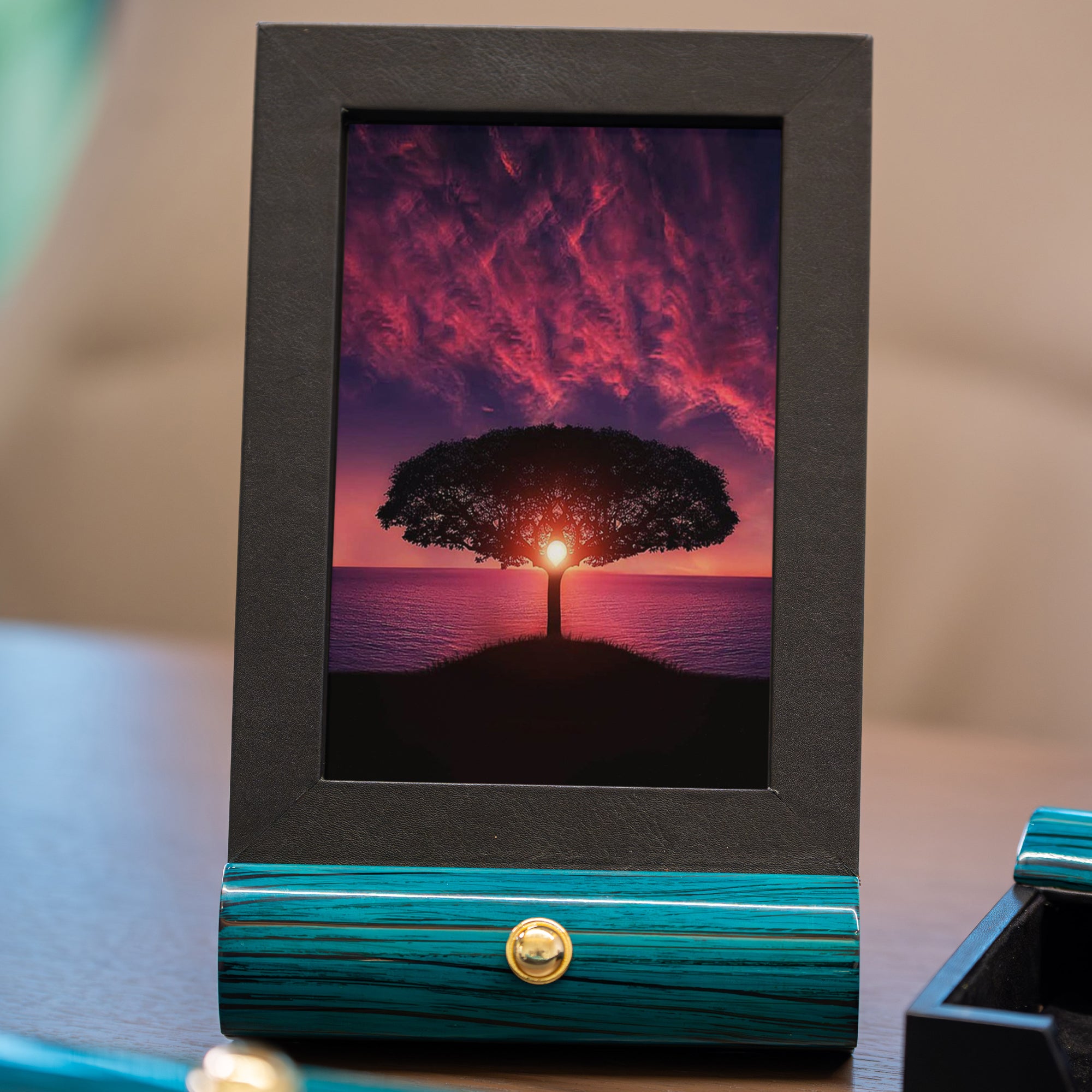 Leather Photo Frame | Color - Teal Blue Black