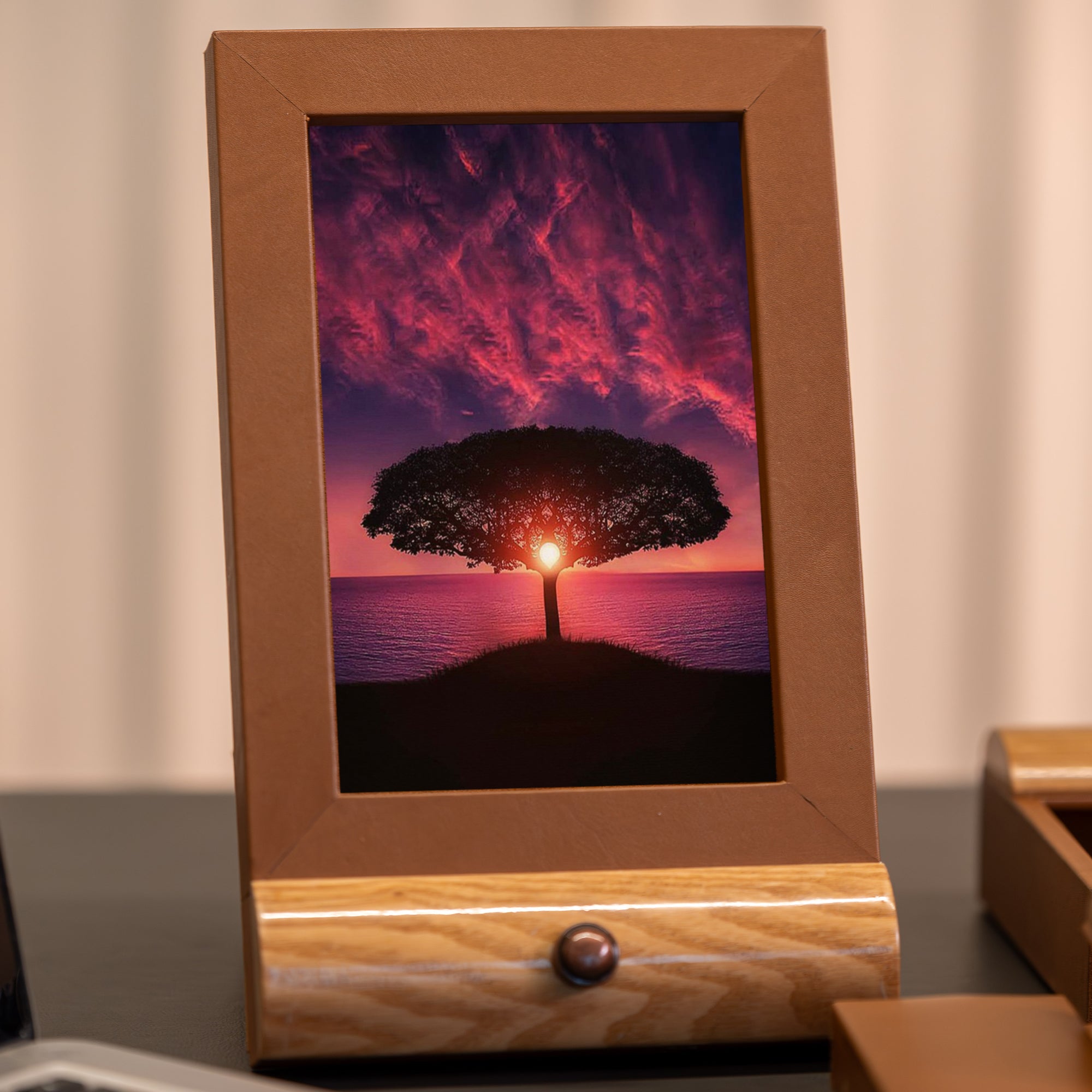 Wood Leather Picture Frame | Color - Beige Brown