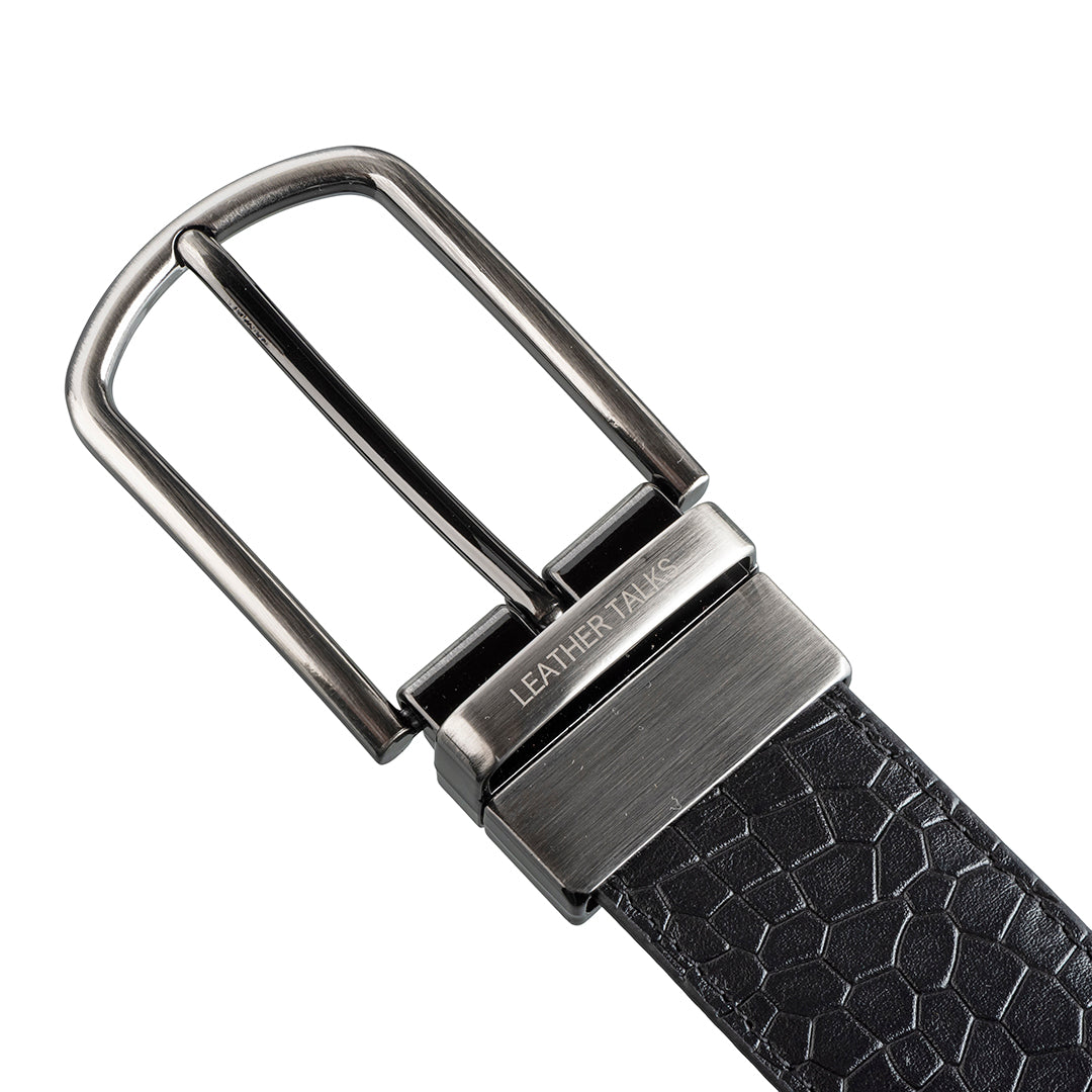 Deep cut Croco Embossed Genuine Leather Belt | Leather Belt for Men | Color: Black Leather Talks