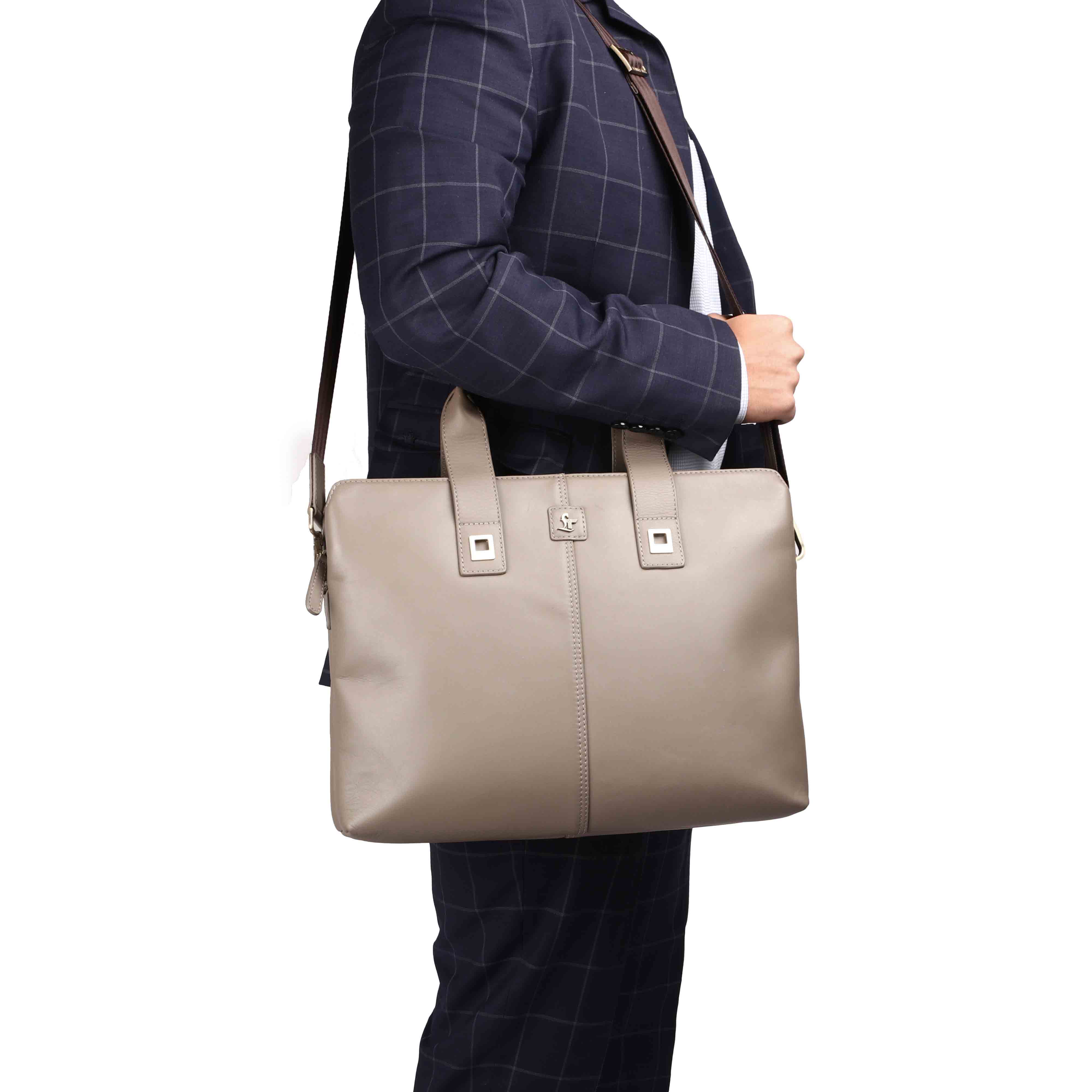 Georgia Collection | Leather Portfolio Bag | For Office Use | Colour - Beige