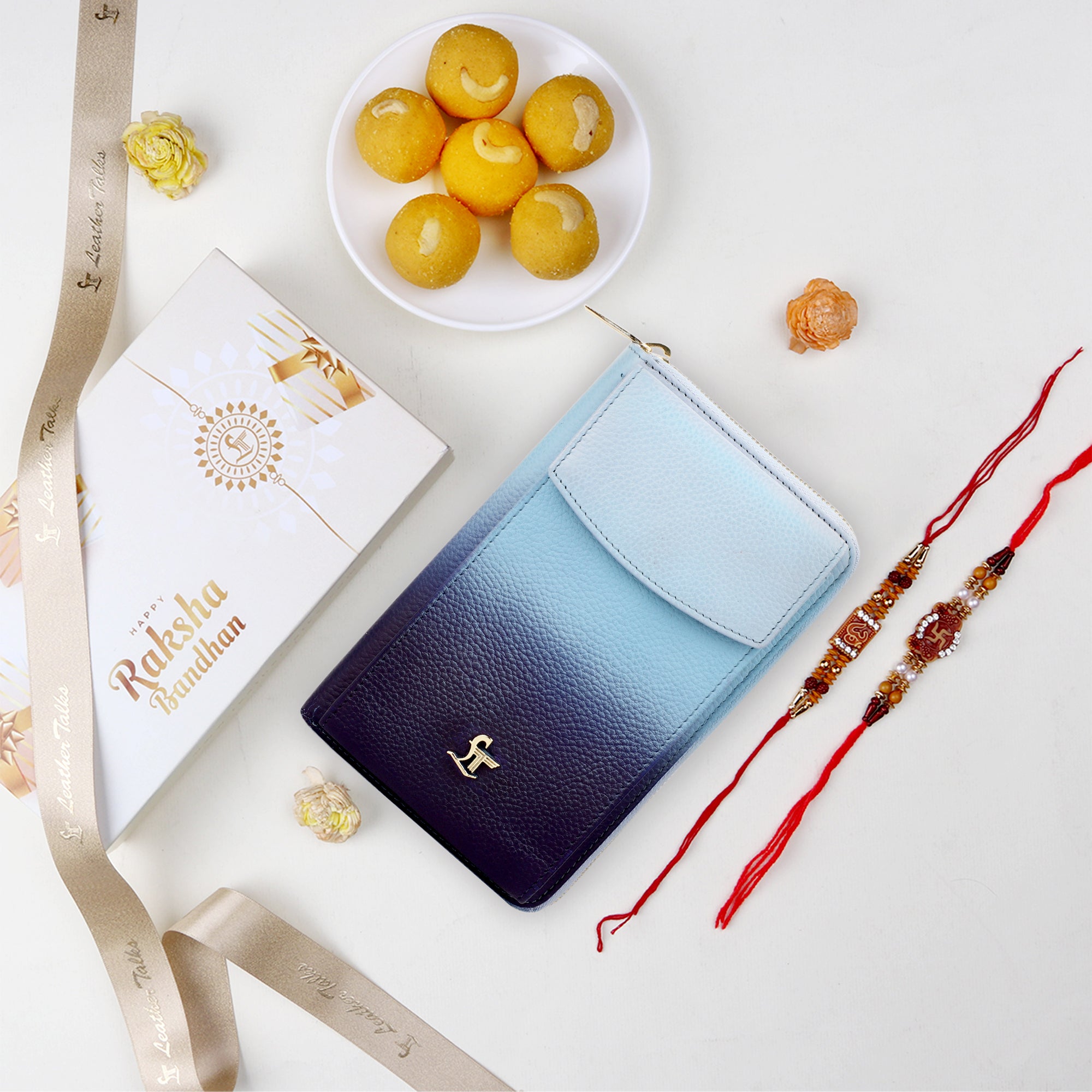 Raksha Bandhan Gift | Ombre Luxury Sling Bag for Ladies | Genuine Leather Mobile & Wallet Crossbody Bag | Color- Blue, Orange, Green