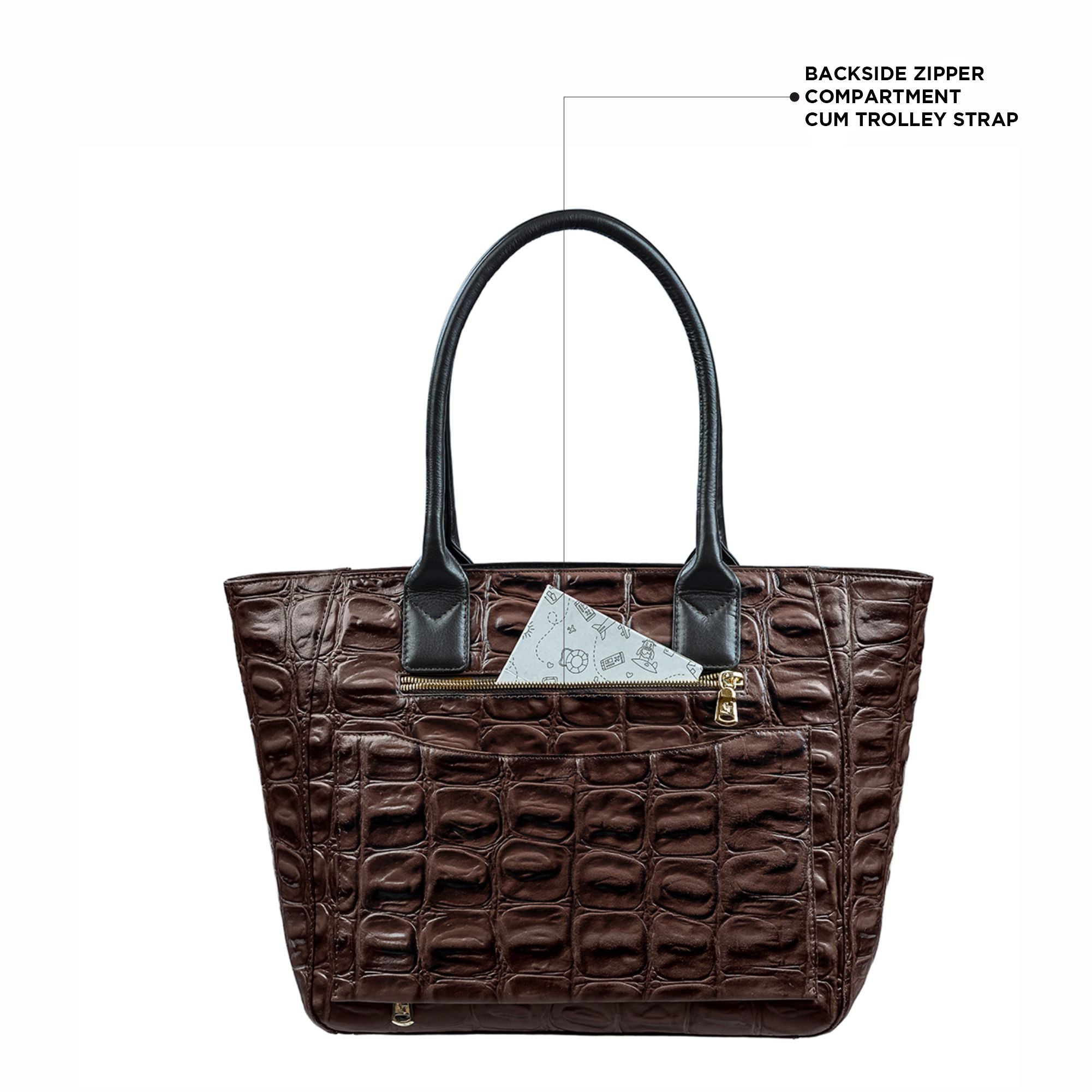 Great Dane Elvis Tote | Leather Tote Bag For Women | Croco Embossed Genuine Leather | Color:Black,Brown, Blue & Green Leather Talks