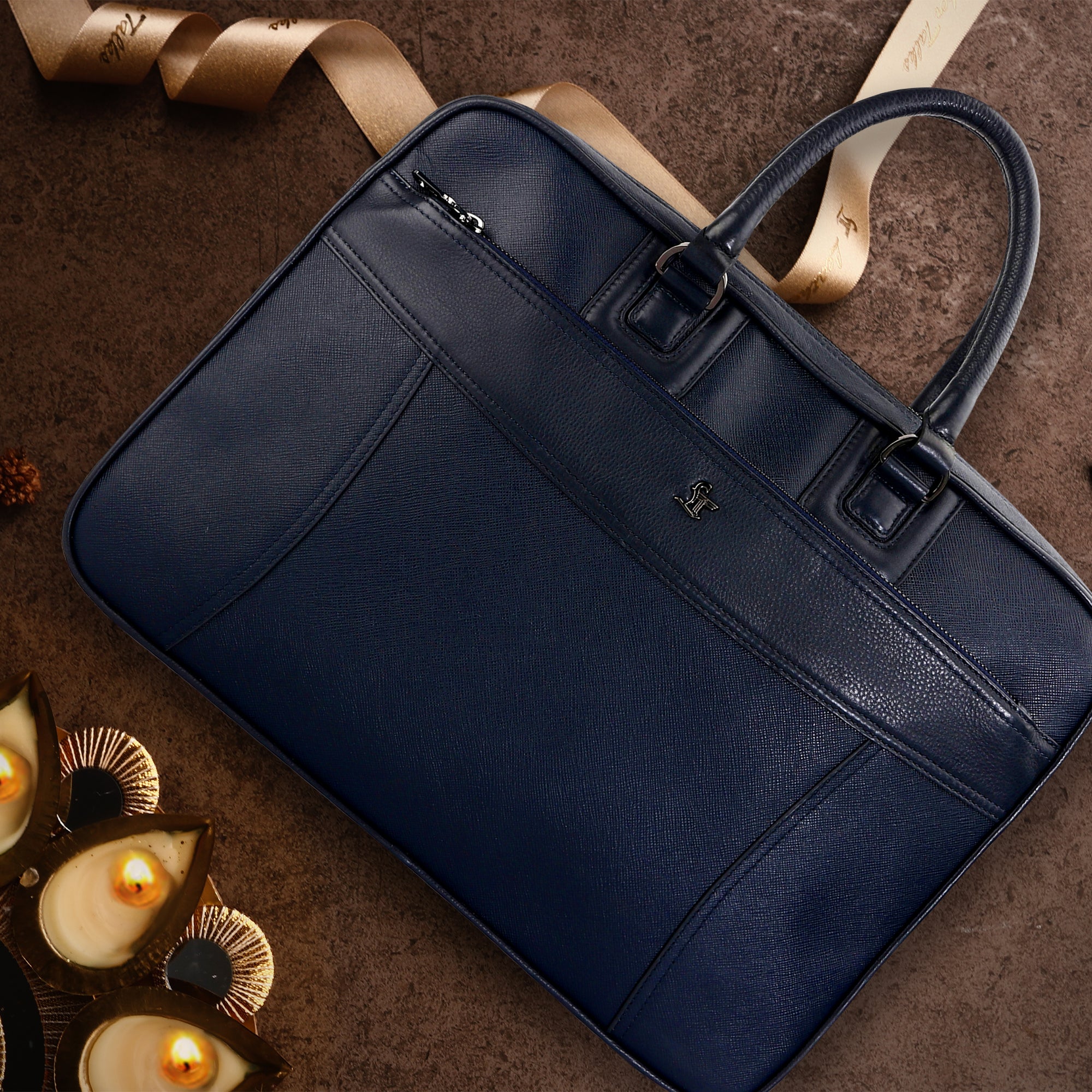 Luxury Corporate Diwali Gift | Smith Portfolio Laptop Bag | Luxury Genuine Leather Laptop Bag for Men - Blue Leather Talks