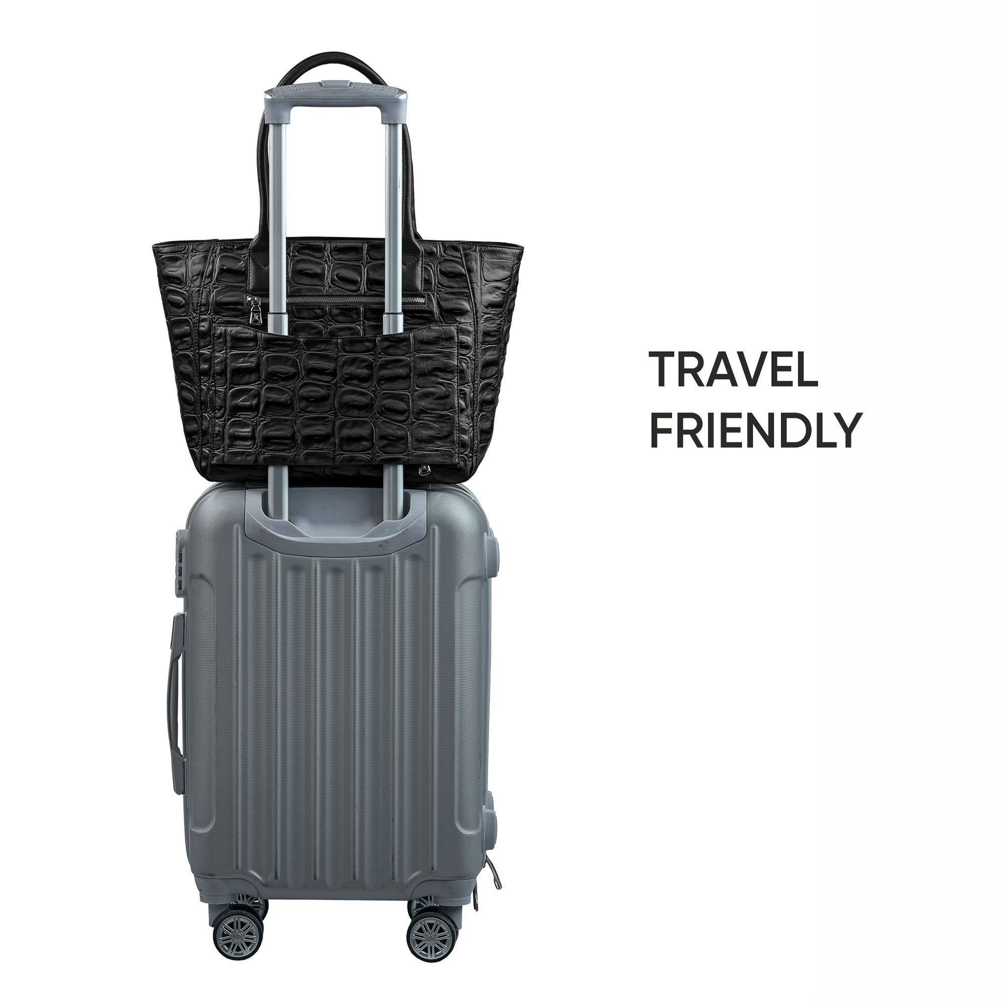 Great Dane Elvis Tote | Leather Tote Bag For Women | Croco Embossed Genuine Leather | Color:Black,Brown, Blue & Green Leather Talks