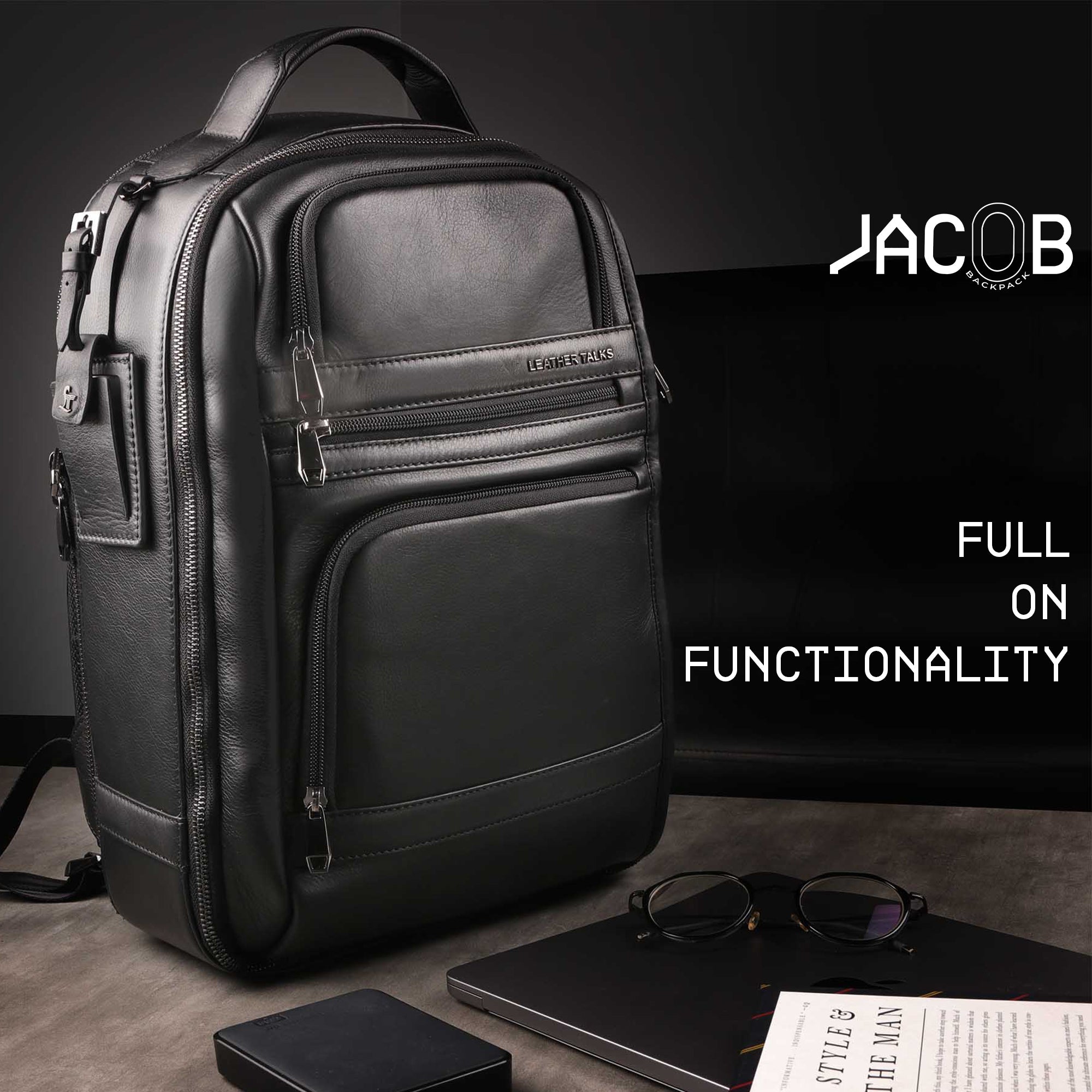 Jacob V 2.0 | Leather Backpack for Men | Lifetime Service Warranty | 100% Genuine Leather | Color: Black