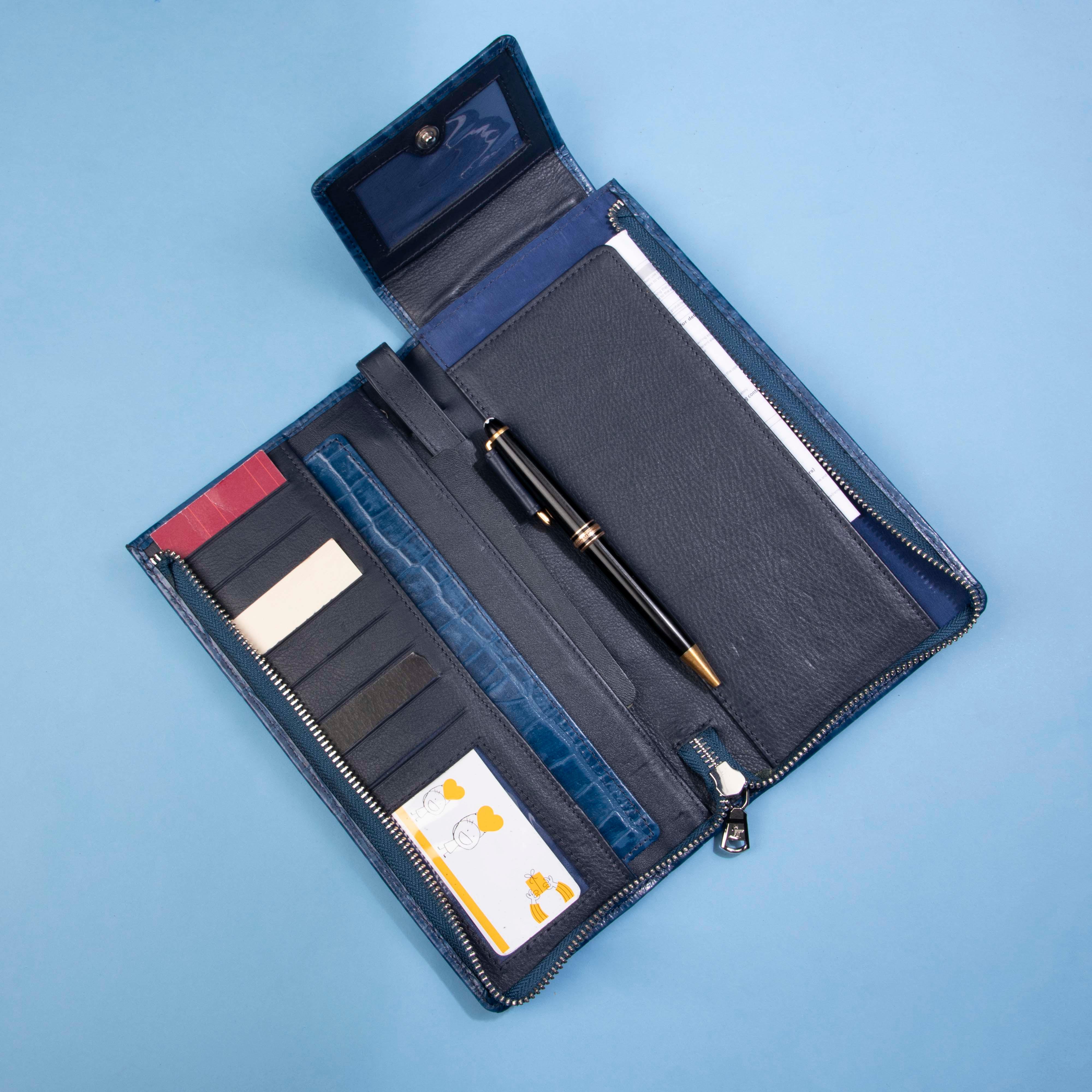 Georgia Collection Italian Classics - Leather Passport Wallet / Holder | Croco Embossed Genuine Leather |Color: Black & Blue Leather Talks