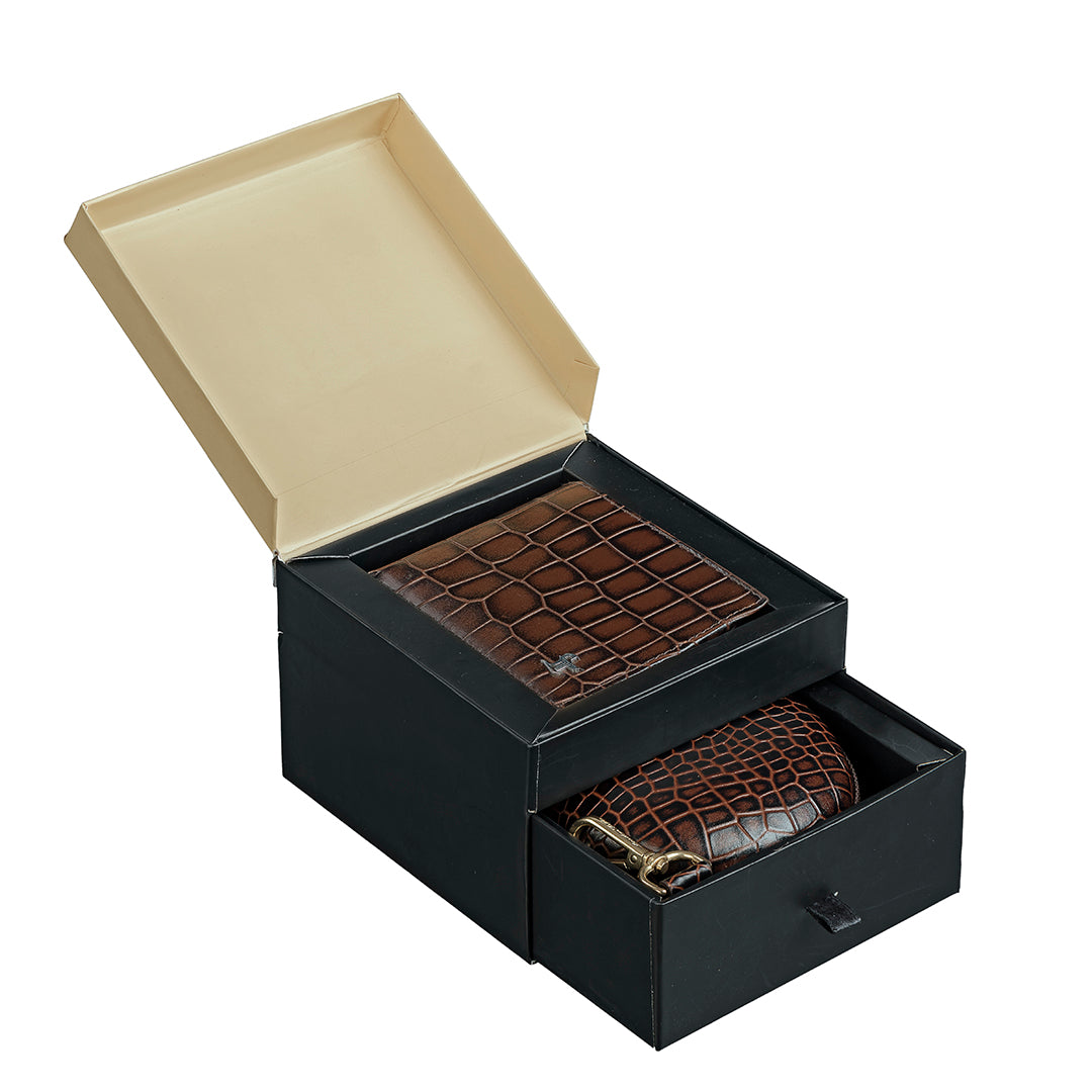 Fab IV Wallet & Tech Kit | Combo Gift for Men | Gift Set | Genuine Leather Wallet | Leather Tech Kit | Color: Brown LeatherTalks