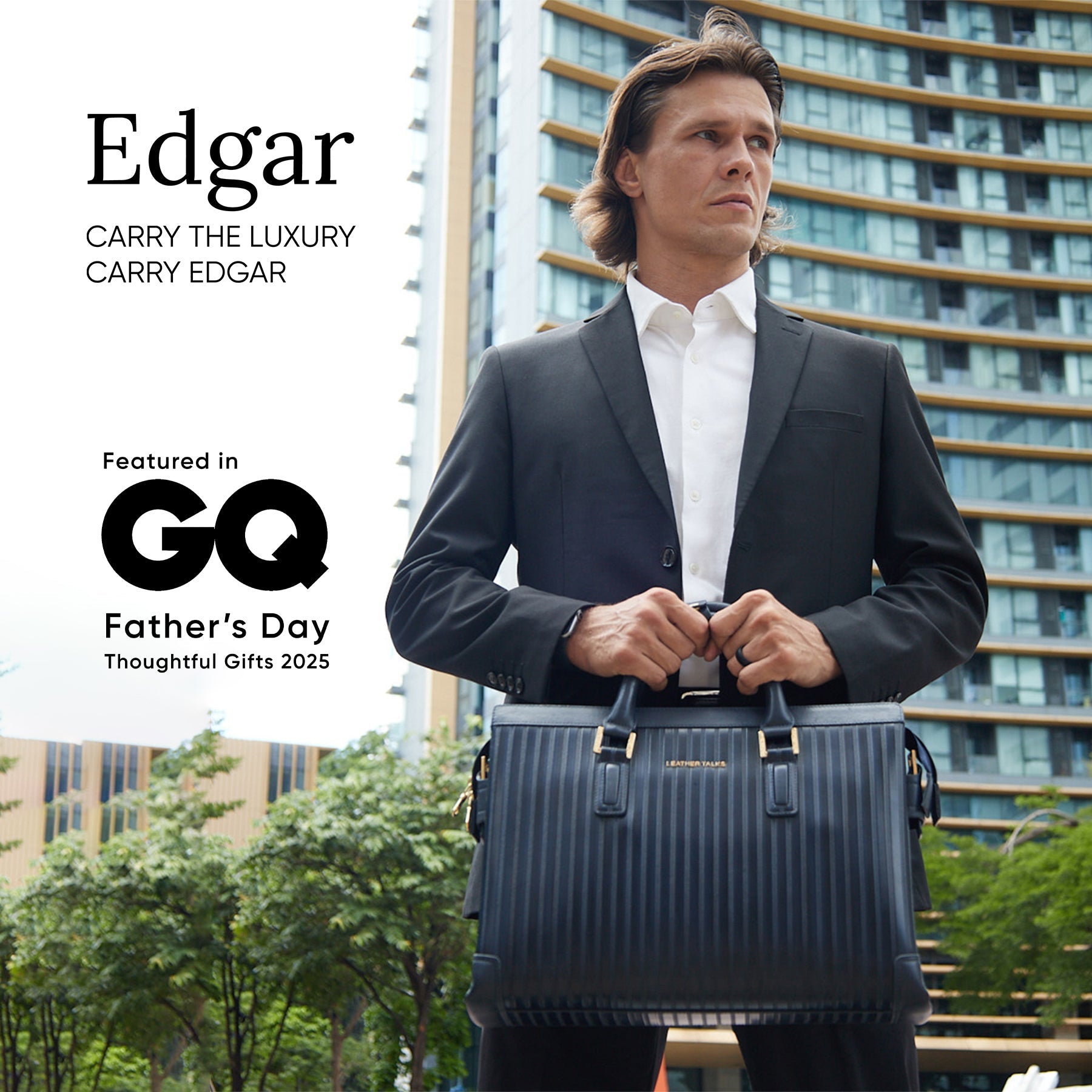 Edgar Italian VT Stripe Folio Bag | Leather Laptop Bag for Men | Office Bag | Color: Navy Blue Leather Talks