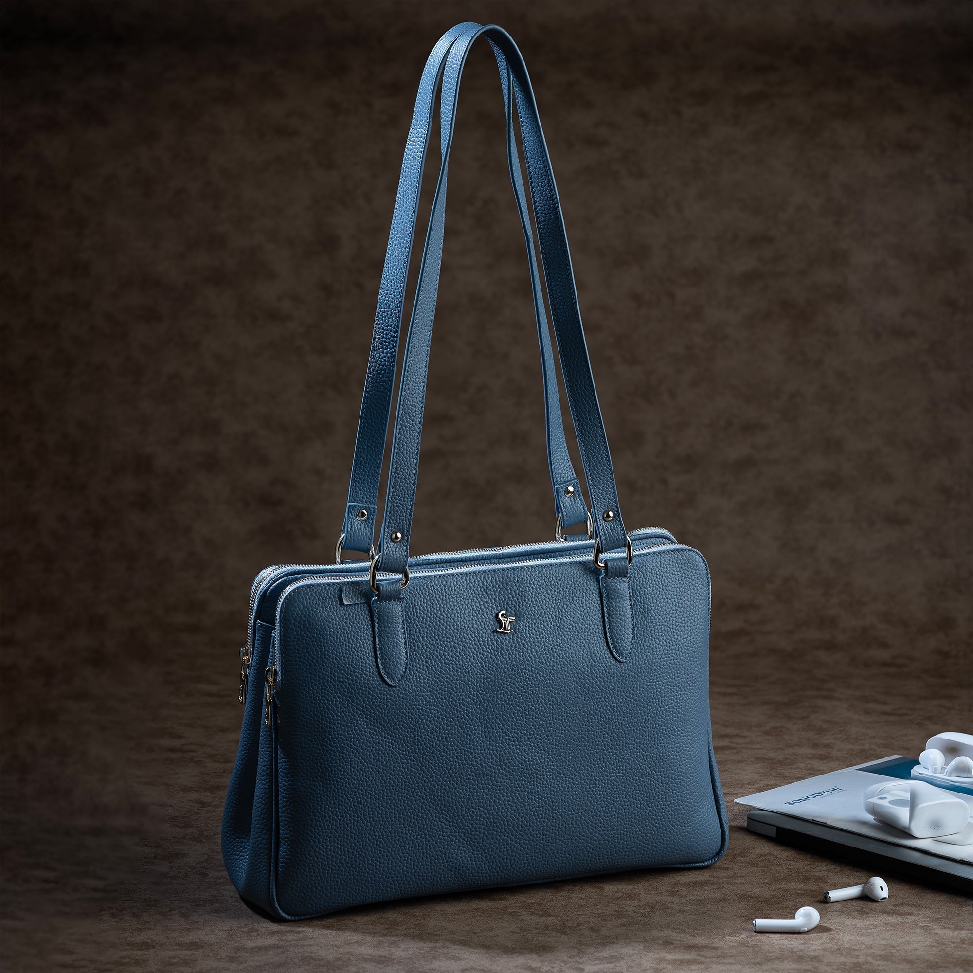 Rocha Genuine Soft Leather Handbags for Women | Sling Soft Leather Bag for Ladies | Tote Bags for Office | Color - Sky Blue Leather Talks