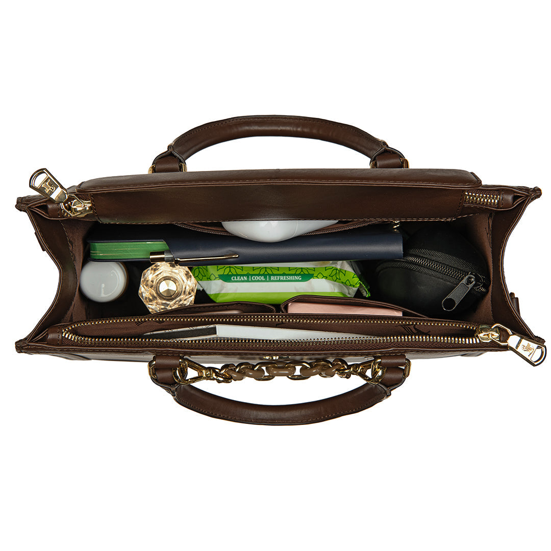 Window Senior Ladies Hand Bag For Women | 100% Genuine Leather | Color - Brown