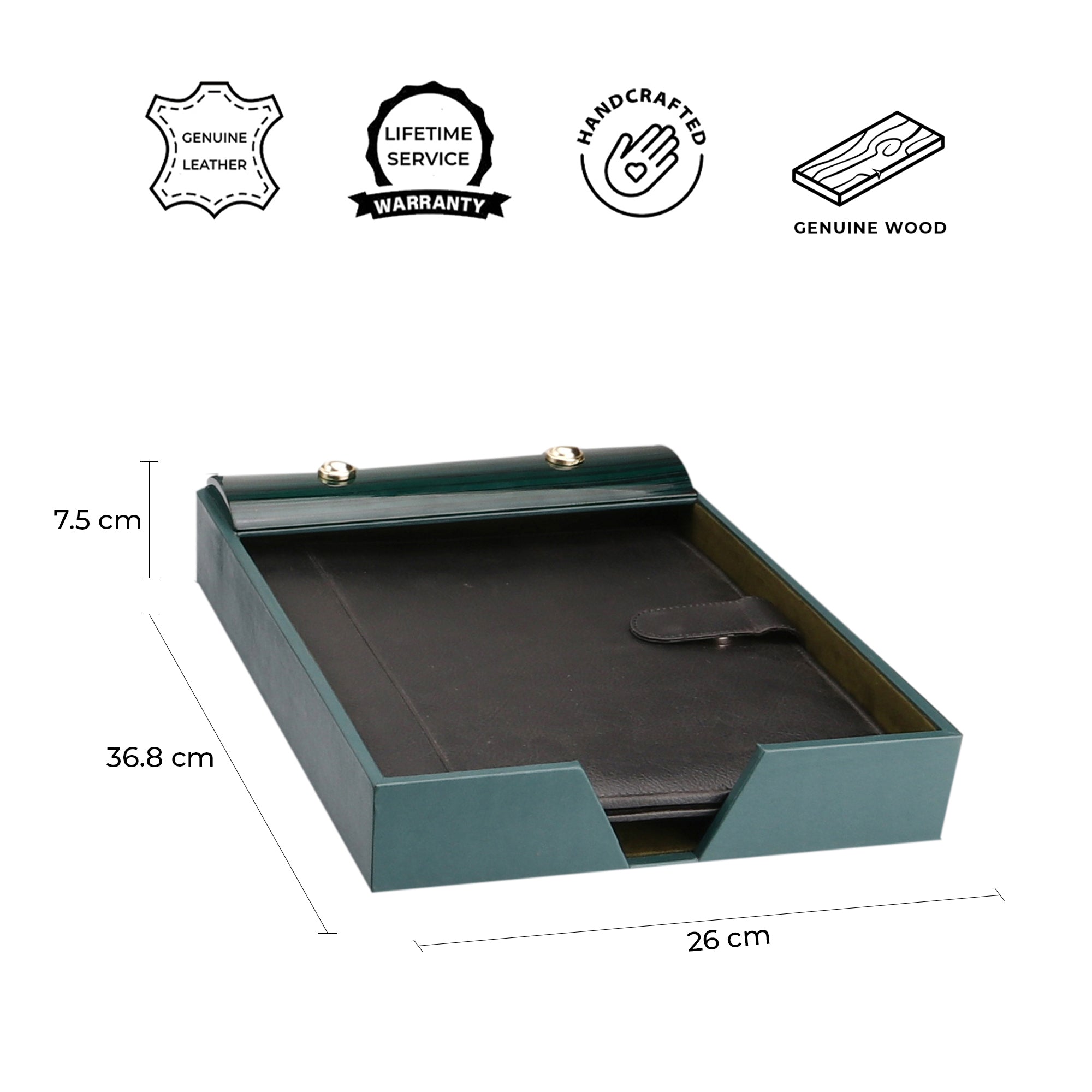 Leather Office Table Organizer | Color - Emerald Green
