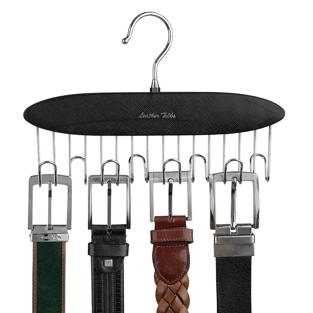 Leather Wooden Belt Hanger | Color: Black