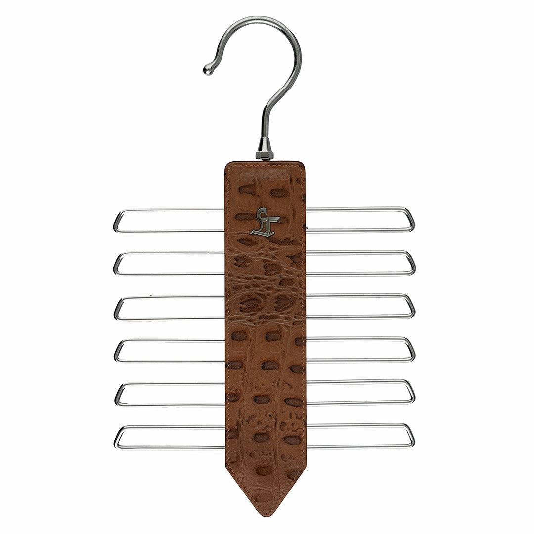 Leather Wooden Tie Hanger | 100% Genuine Leather | Color: Tan