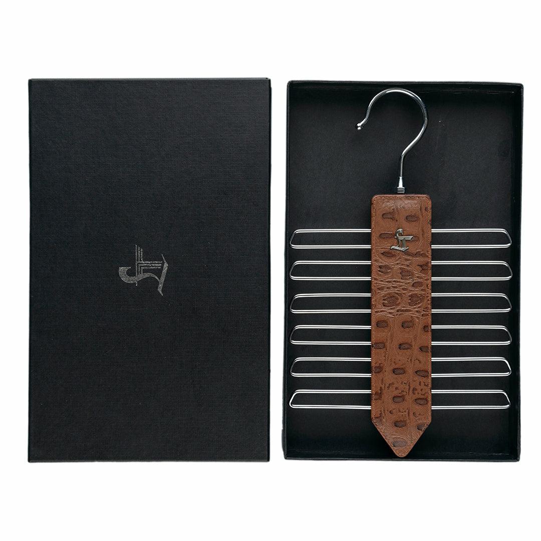 Leather Wooden Tie Hanger | 100% Genuine Leather | Color: Tan