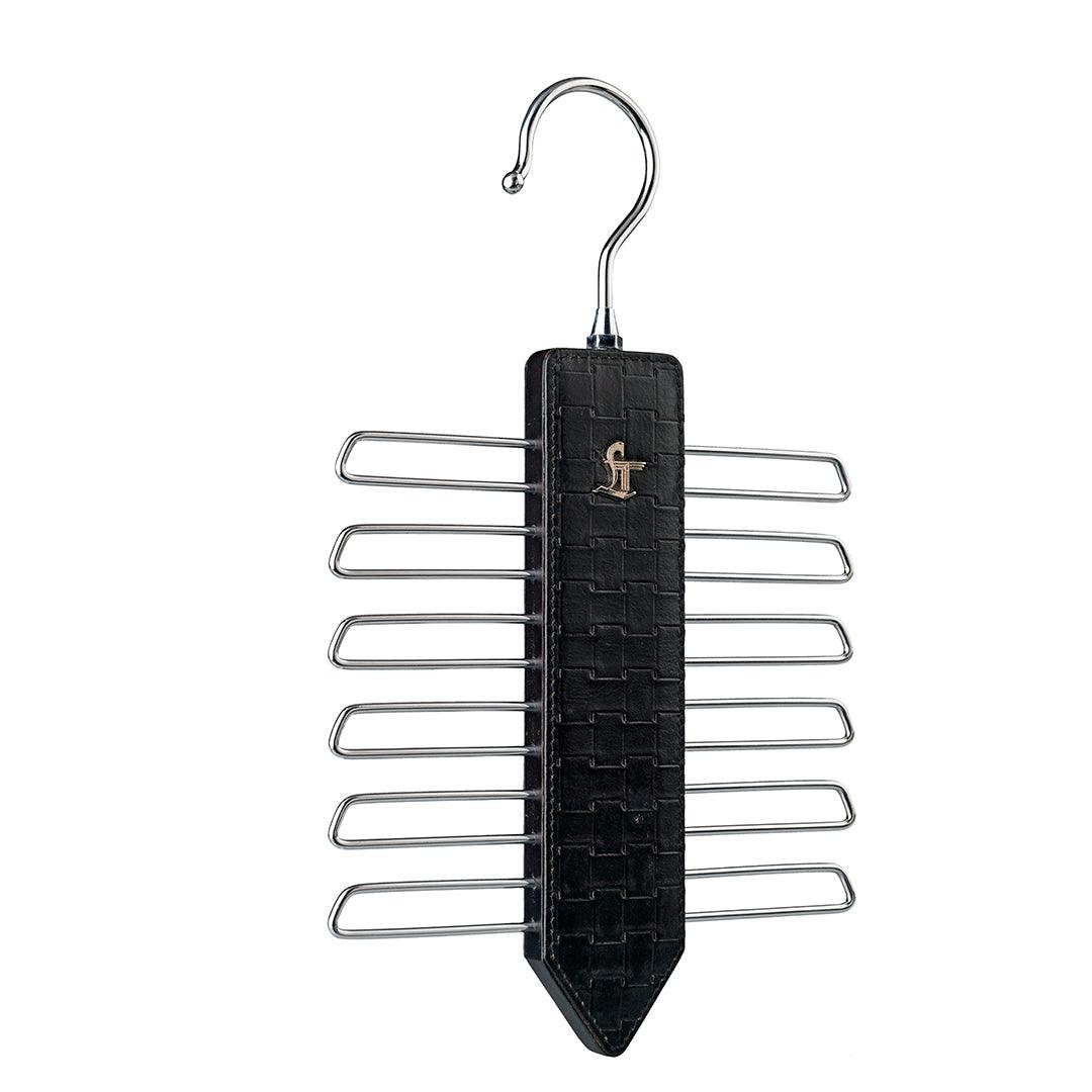 Leather Wooden Tie Hanger | 100% Genuine Leather | Color: Chatai Black