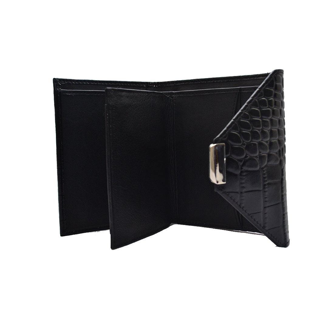 Keva Ladies Wallet | Croco Leather Wallet for Women | 100% Genuine Leather | Color: Black