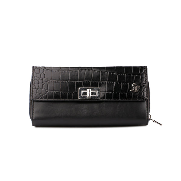 Backzipp | Croco Leather Wallet for Women | 100% Genuine Leather | Color: Black