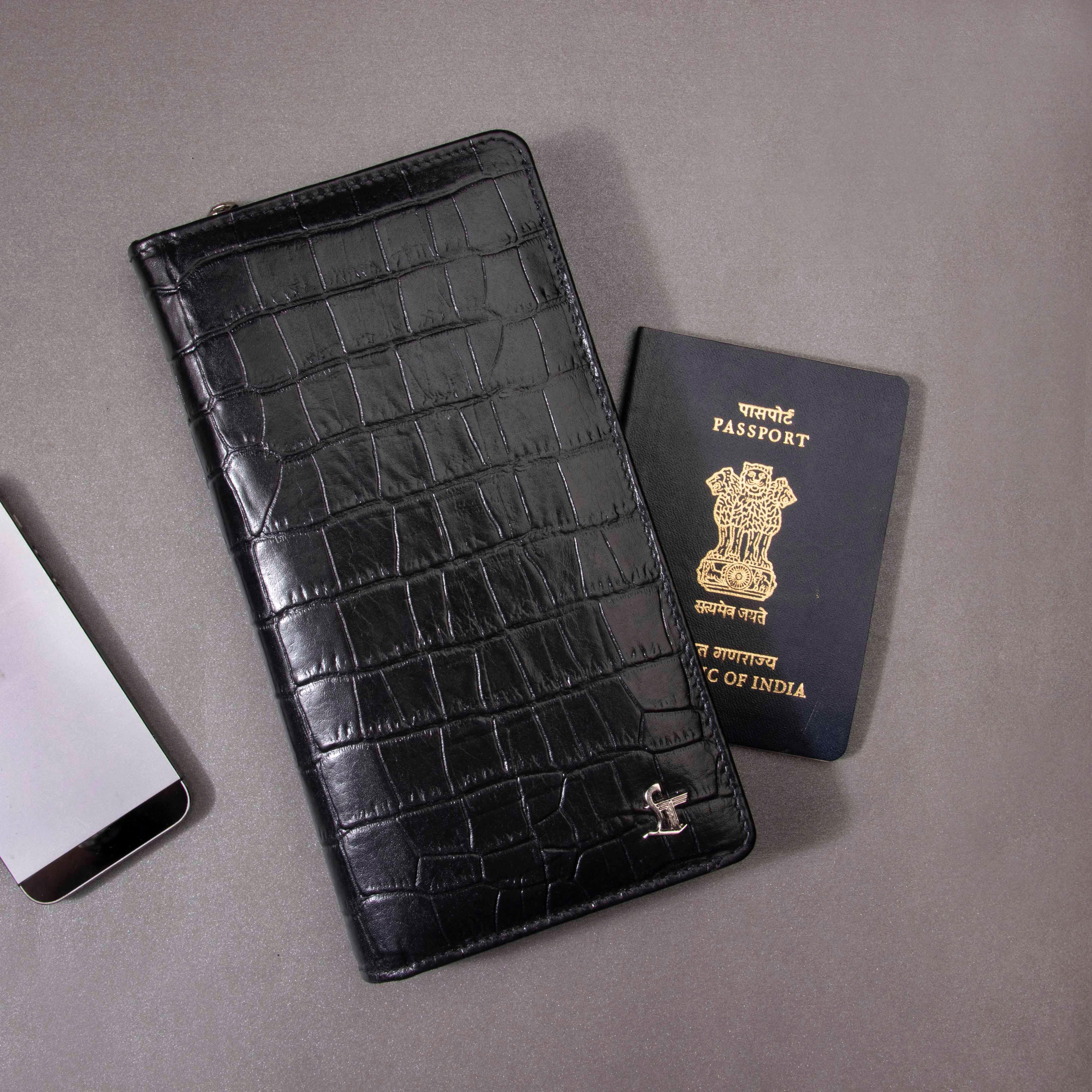 Full Zip Leather Passport Holder | 100% Genuine Leather | Color: Black
