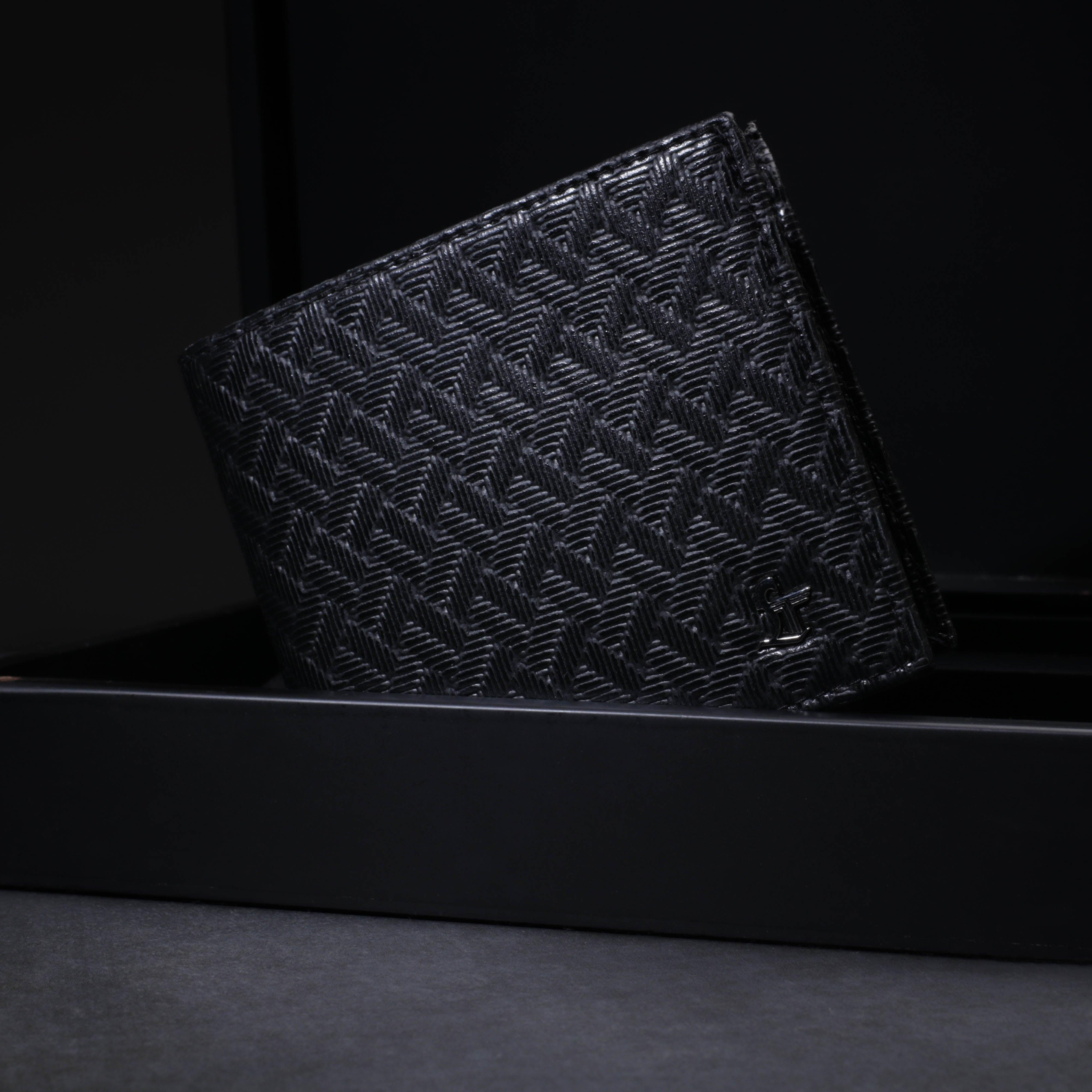 Premium Italian Cross Weave Black Wallet Belt Set with Wooden Gift Box - Leather Talks