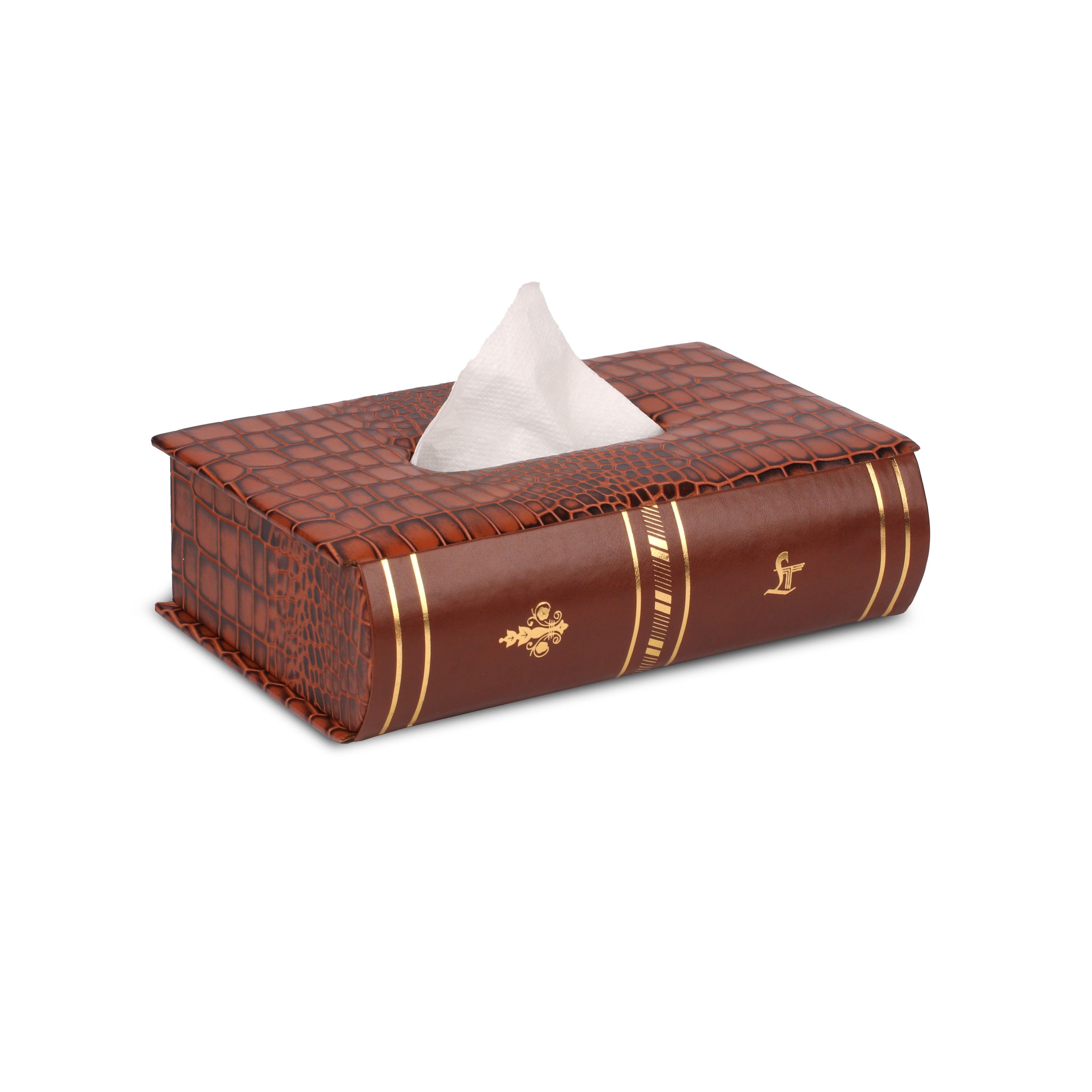 Leather Tissue Box | Made From Genuine Leather | For Office, Car & More | Color: Tan