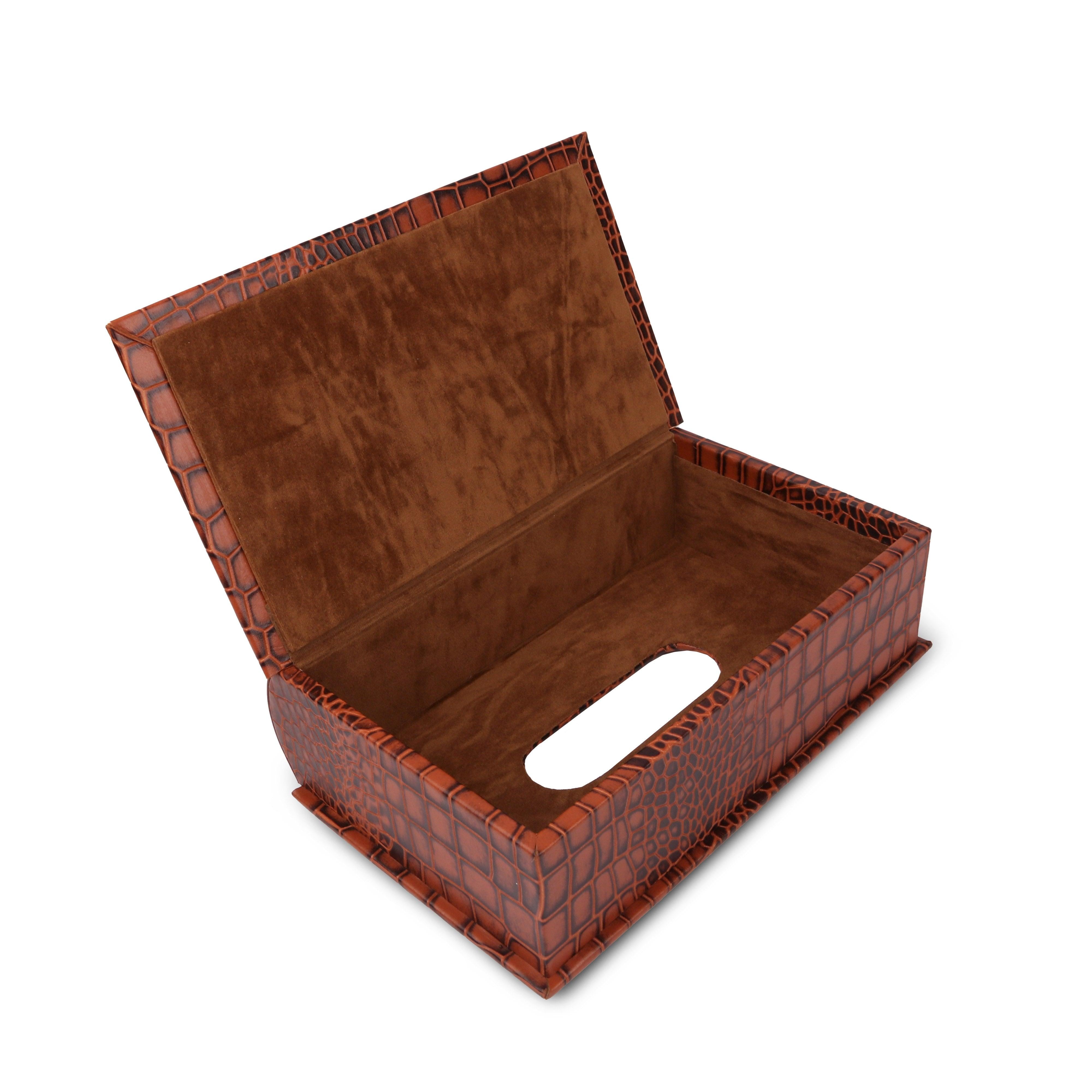 Leather Tissue Box | Made From Genuine Leather | For Office, Car & More | Color: Brown