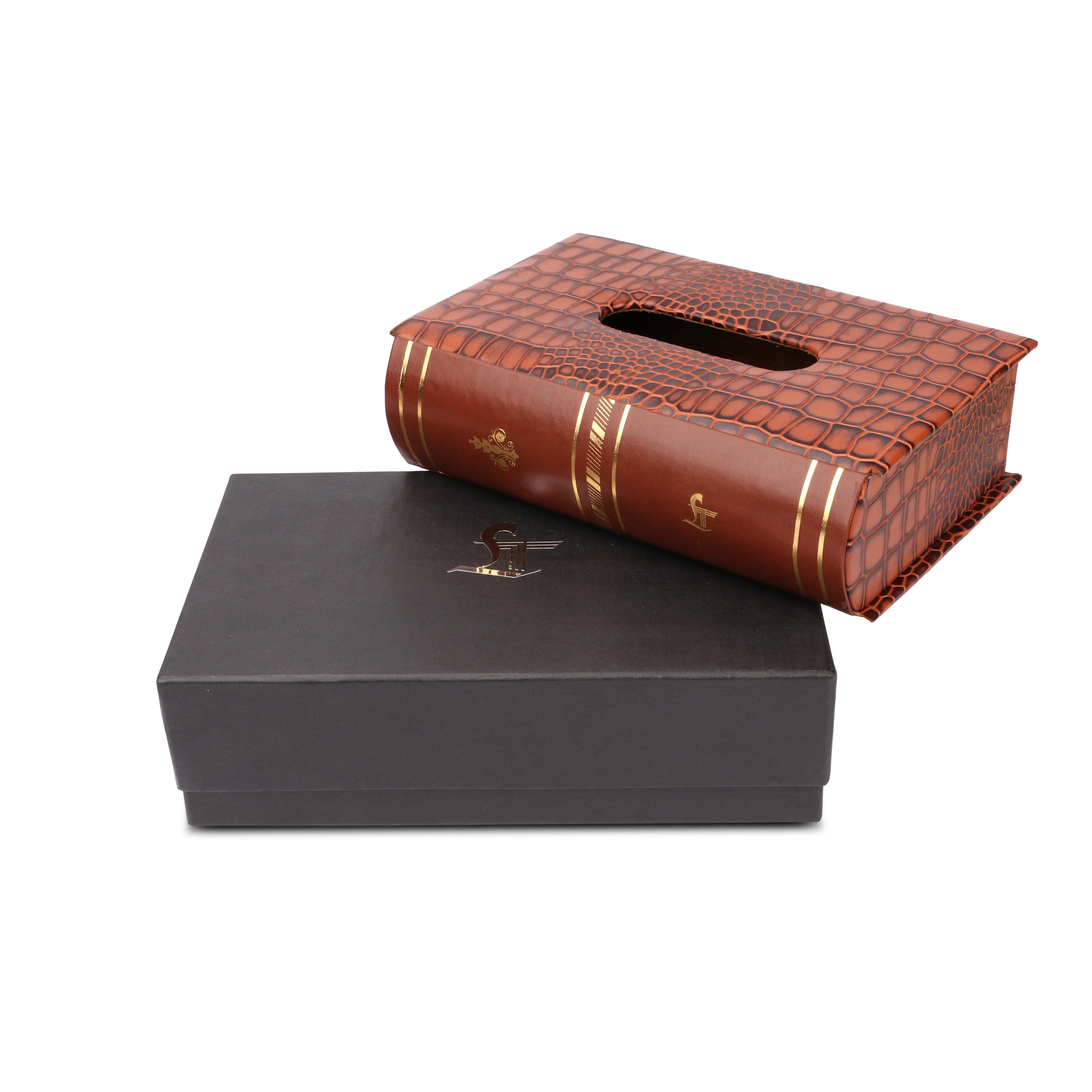 Leather Tissue Box | Made From Genuine Leather | For Office, Car & More | Color: Brown
