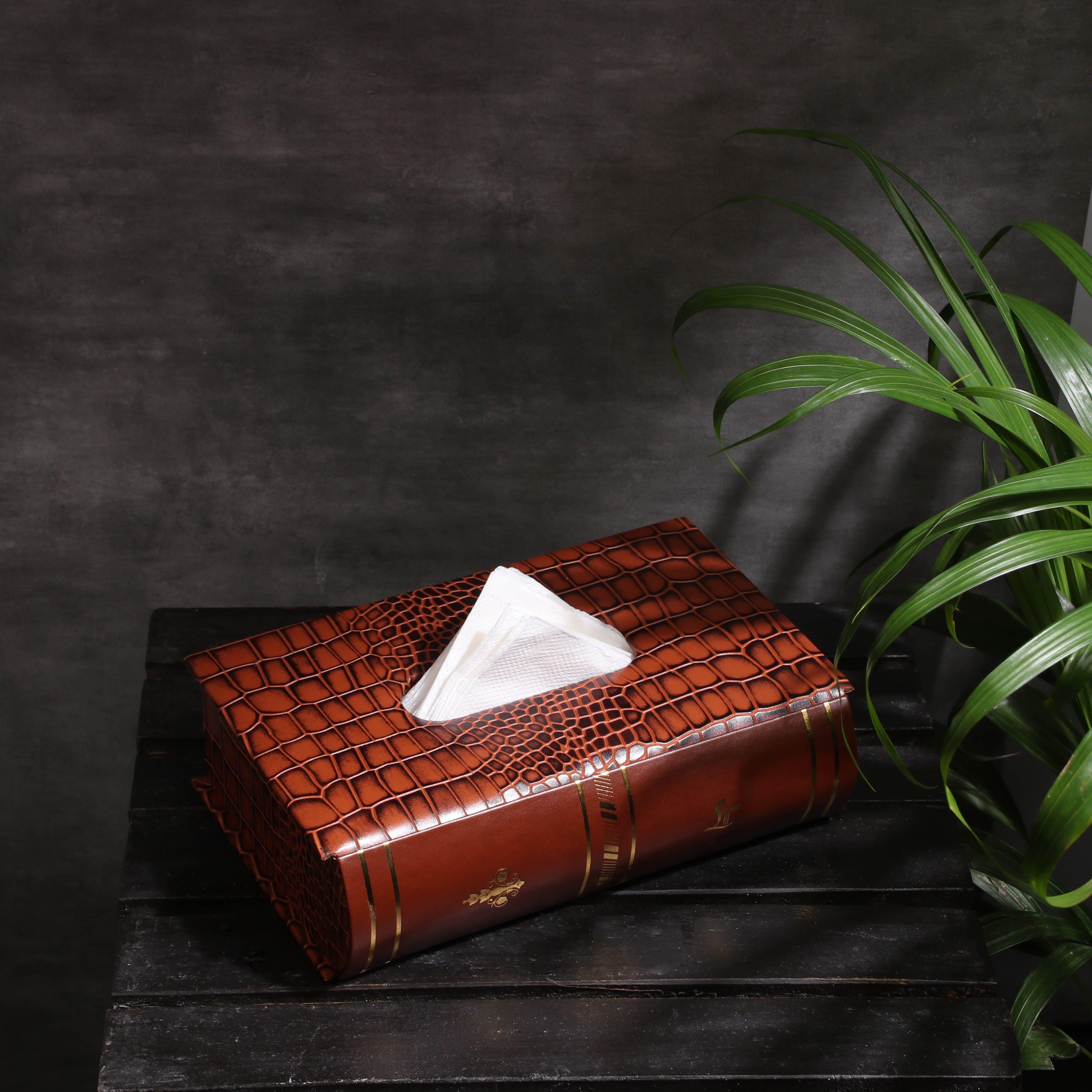 Leather Tissue Box | Made From Genuine Leather | For Office, Car & More | Color: Tan