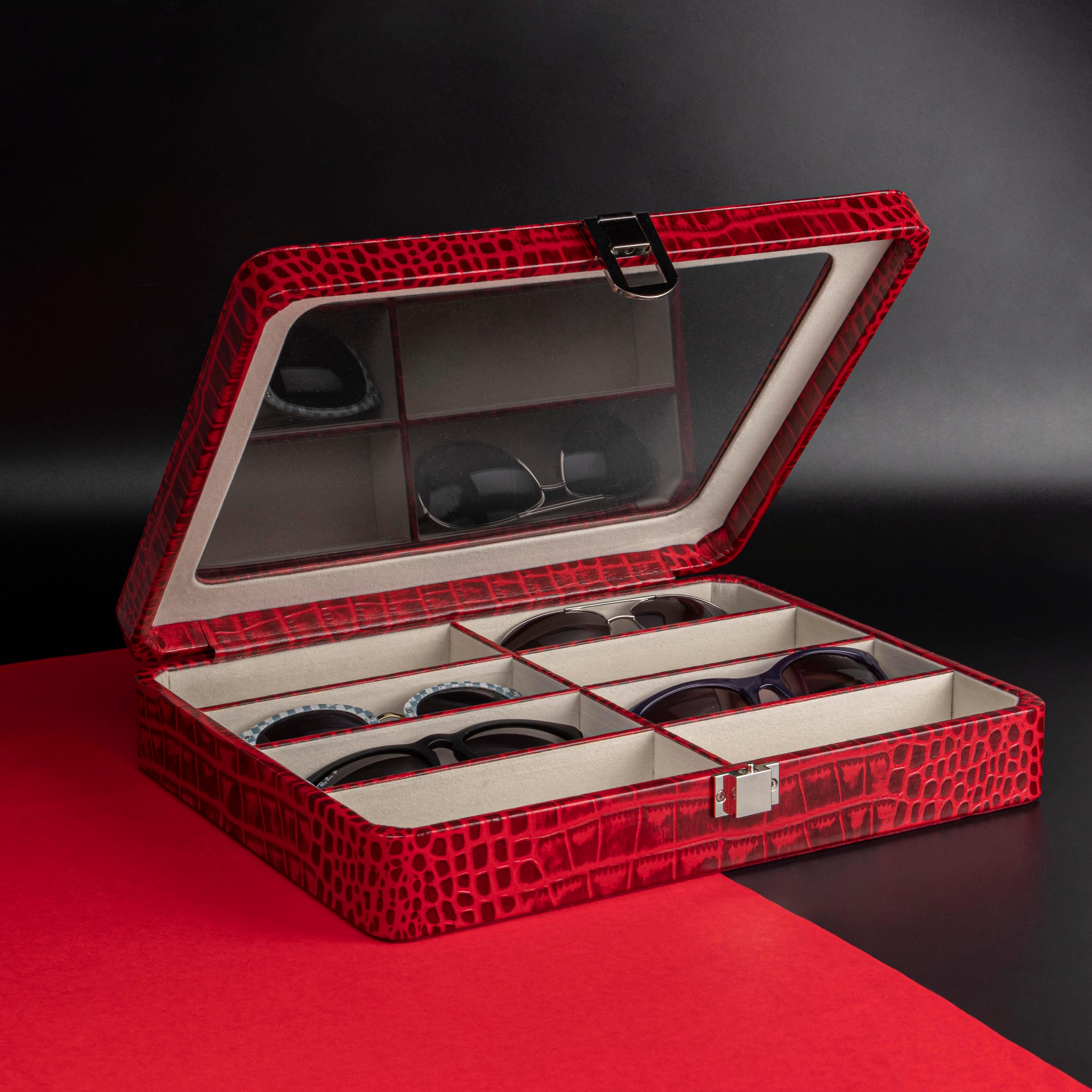 Sunglasses Box II | Leather Spectacle Case Box | 100% Genuine Leather | Color: Red