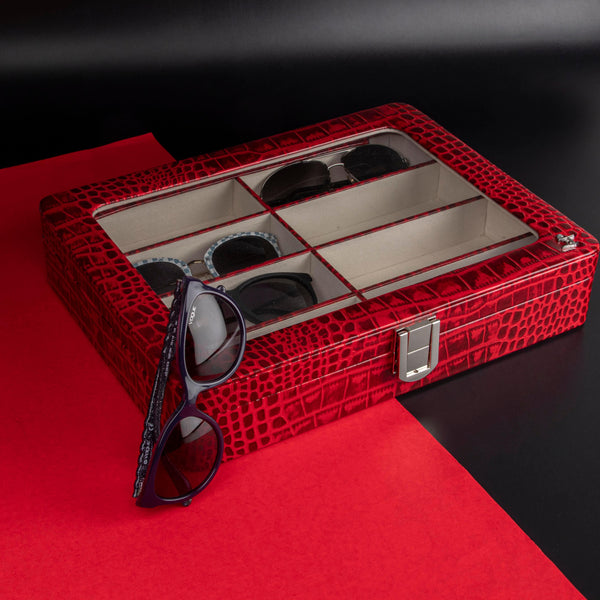 Sunglasses Box II | Leather Spectacle Case Box | 100% Genuine Leather | Color: Red