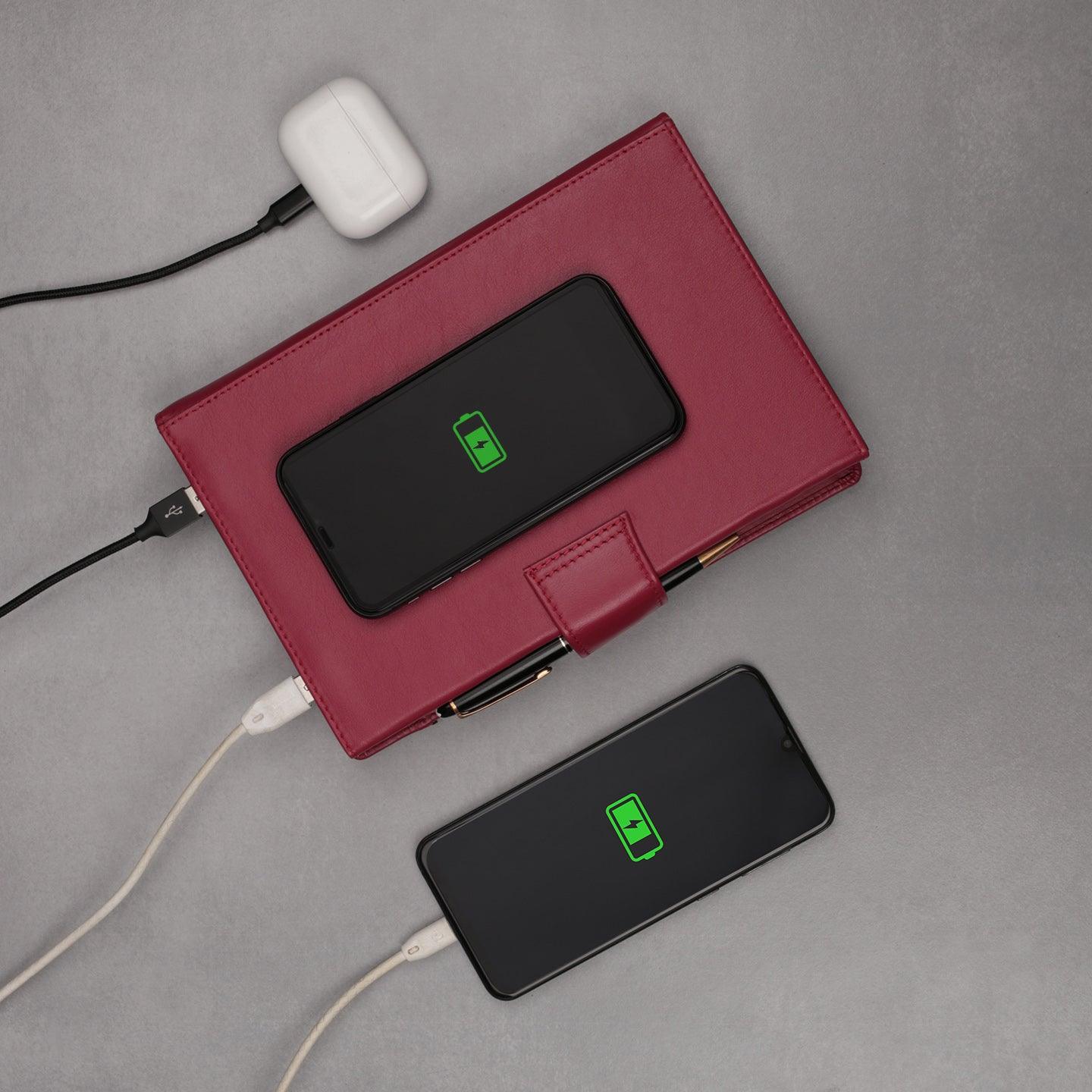 LT Smart Notebook 2.0 with Wireless Charging And 16 Gb Pen Drive With Power Bank (5000 mAh) - Leather Talks