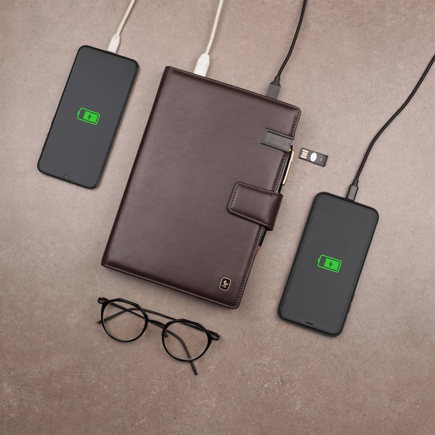 LT Smart Notebook 2.0 Wireless Charging And 16 Gb Pen Drive With Power Bank (5000 mAh) - Leather Talks