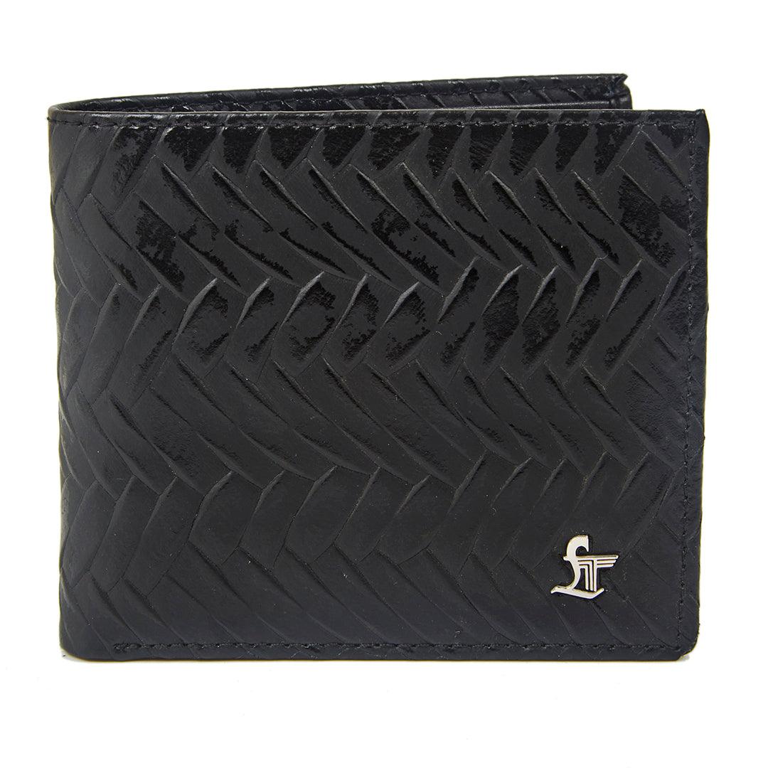 Premium Two Tone Italian Weave Black Wallet Belt Set with Wooden Gift Box - Leather Talks