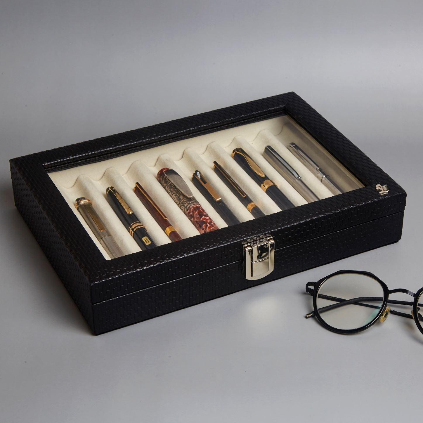 Bronx Pen Box | Leather Pen Holder | 100% Genuine Leather | Can Hold 10 Pens | Color: Black