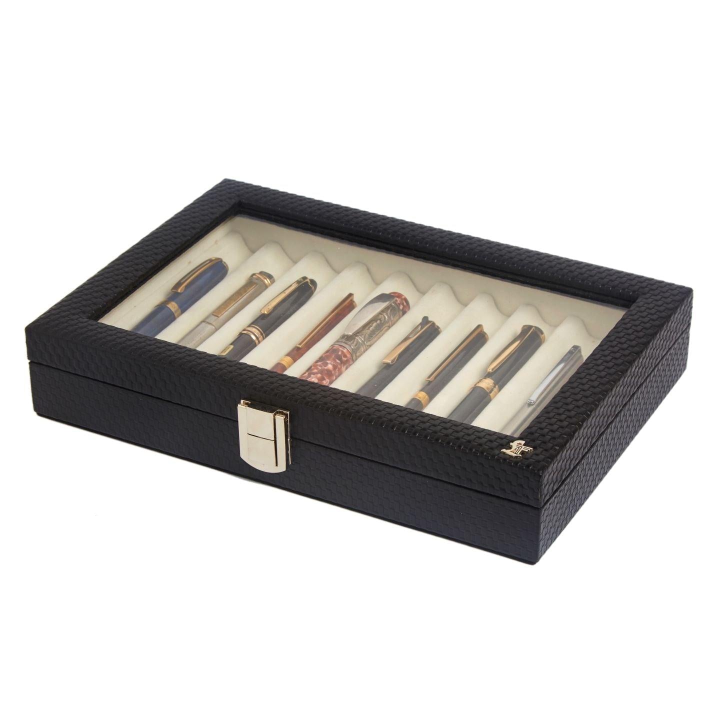 Bronx Pen Box | Leather Pen Holder | 100% Genuine Leather | Can Hold 10 Pens | Color: Black