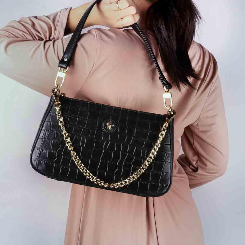 Lucia Ladies | Leather Sling Bag for Women Color : Black