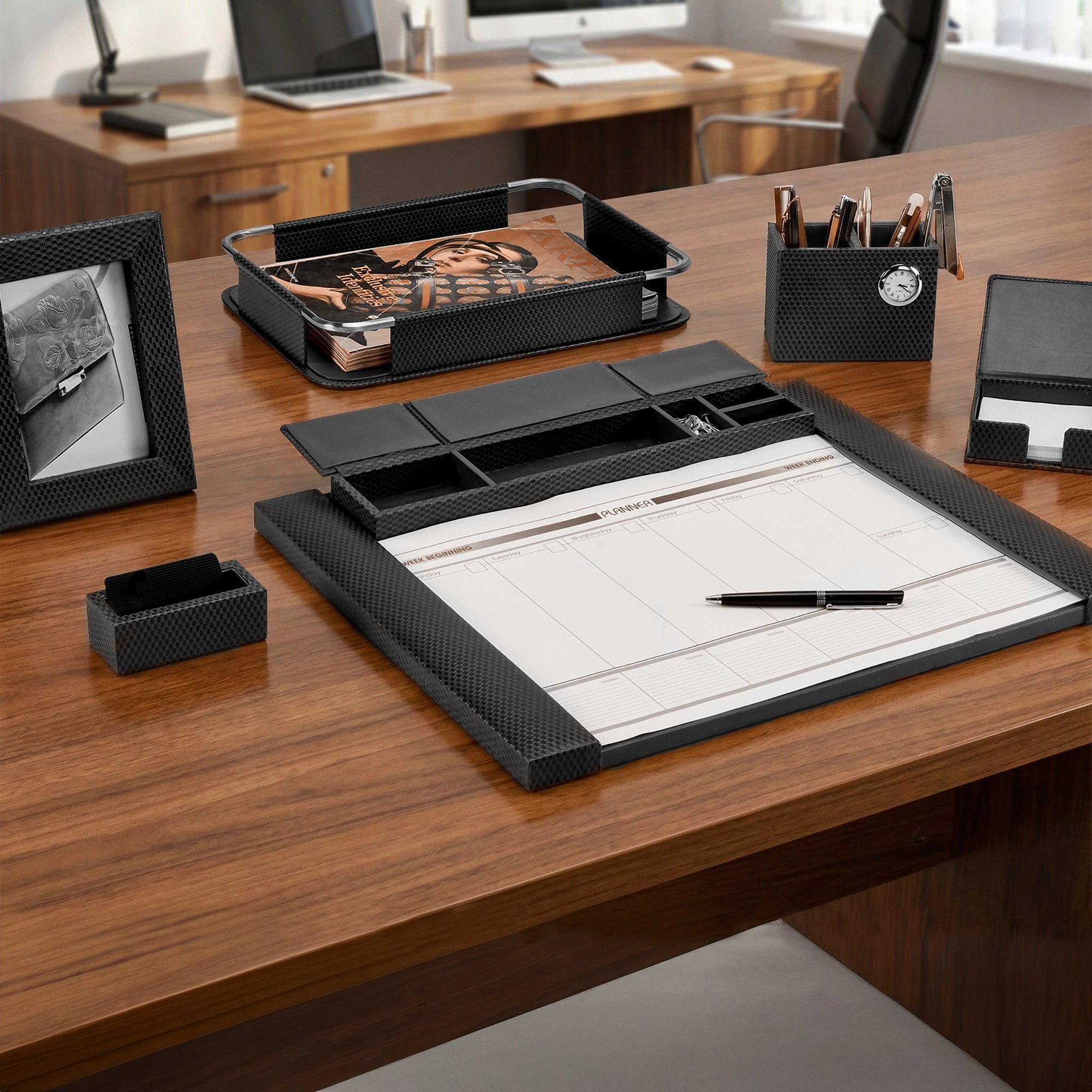 Desktop Planner Set I | Office Table Accessories| Color- Brick Black Leather Talks
