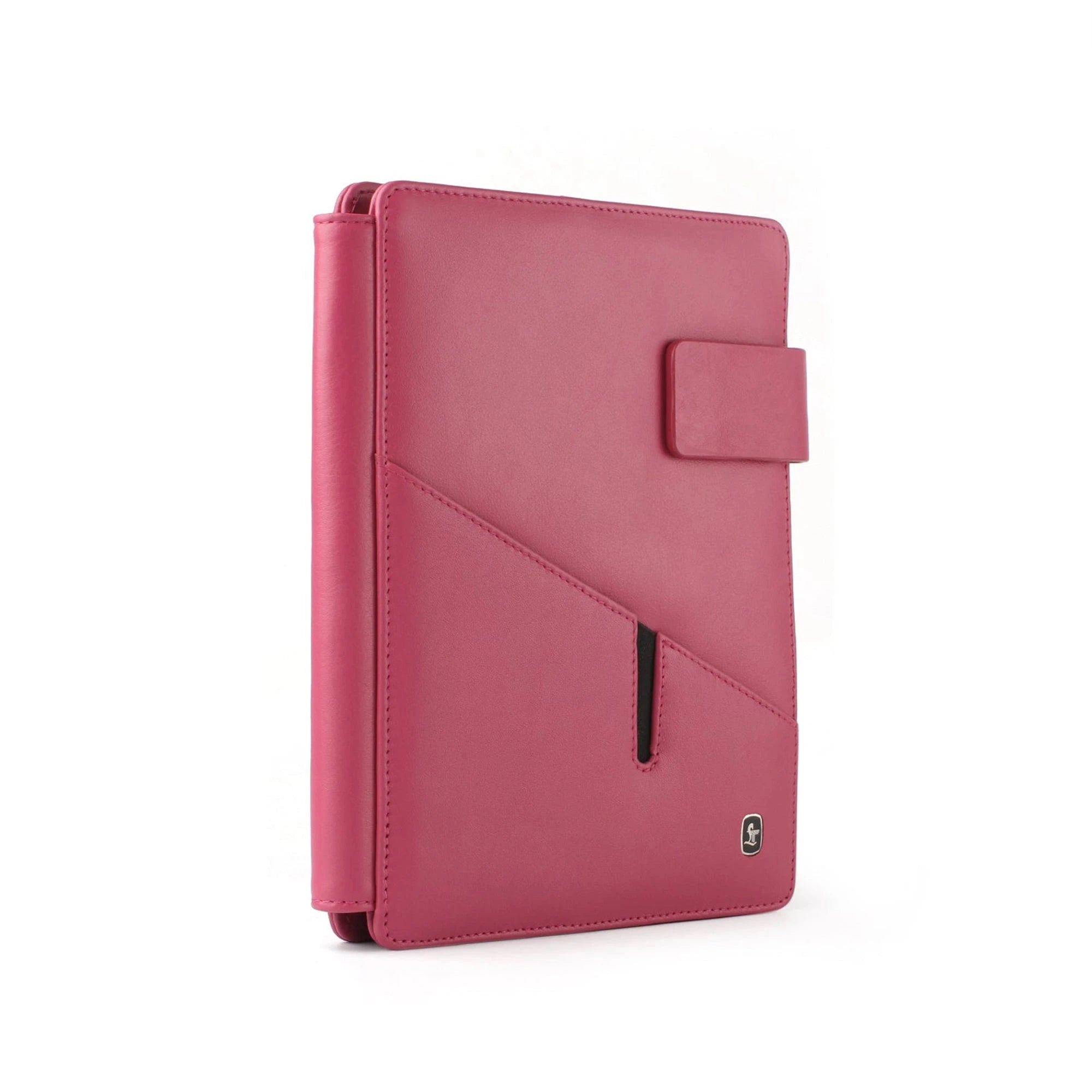 Luxury leather notebook side view displaying smooth edges, premium construction, and slim silhouette.