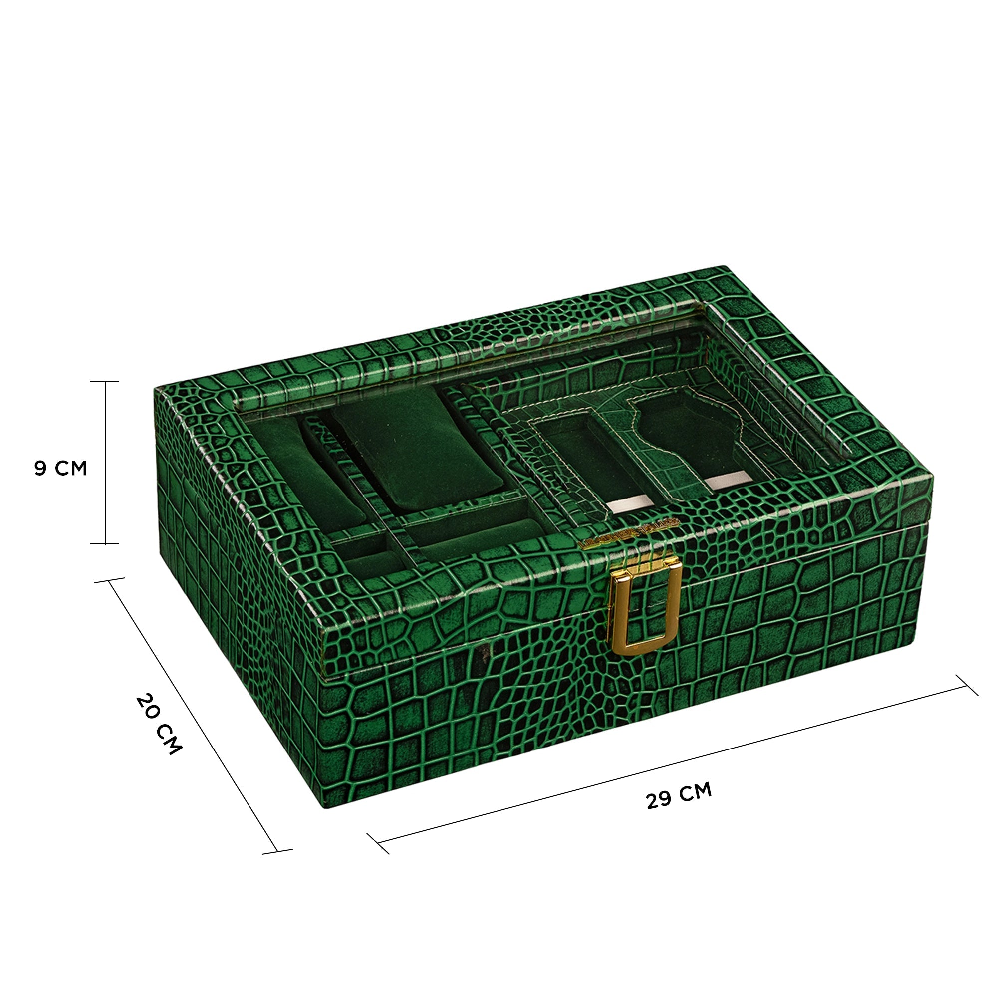 Galio Leather Watch Box For Men |  Genuine Leather Watch Box for Men | Can Hold 6 Watches | Acrylic Top | Color: Croco Green Leather Talks